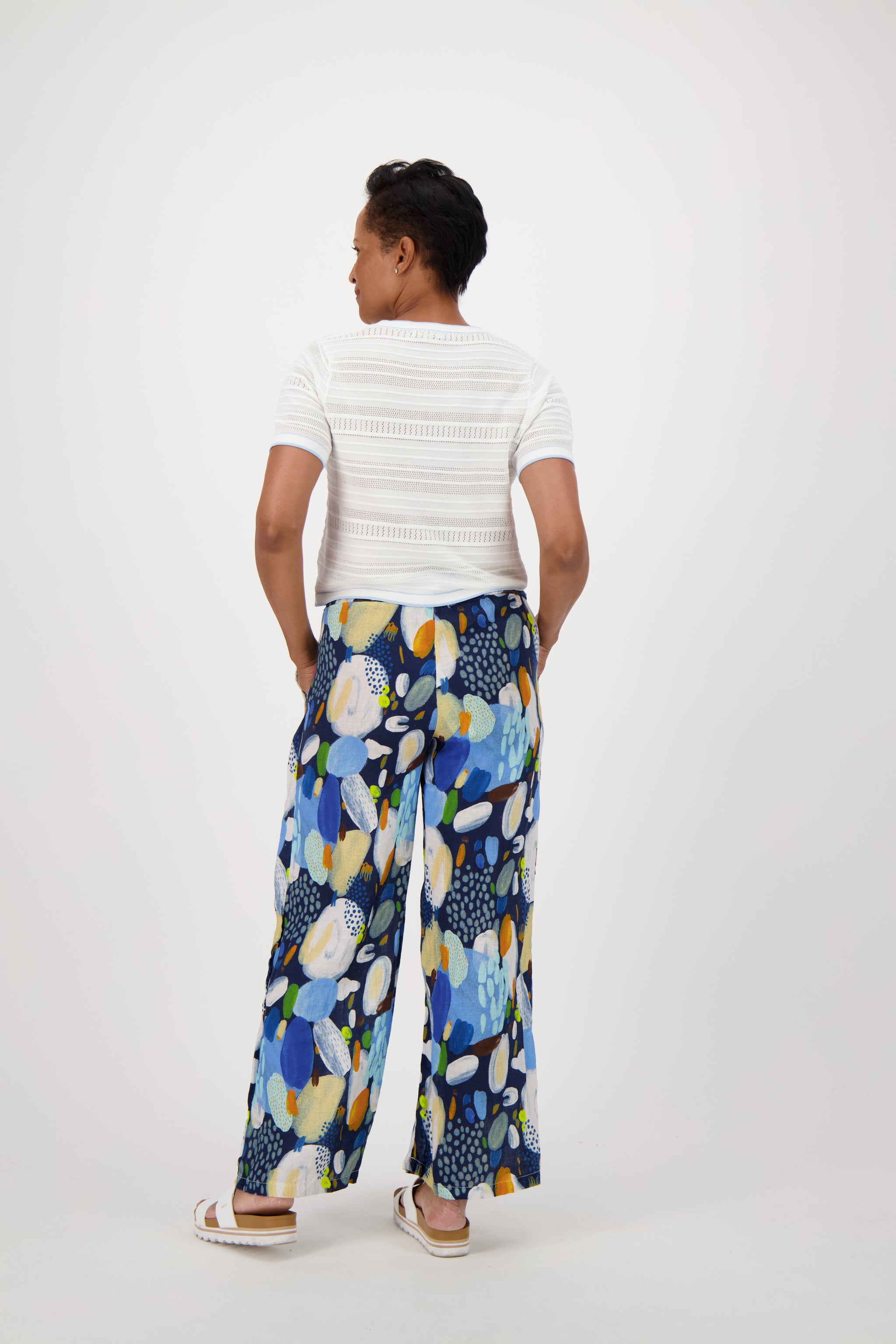 Colour Pop Abstract Print Linen Wide Leg Pant