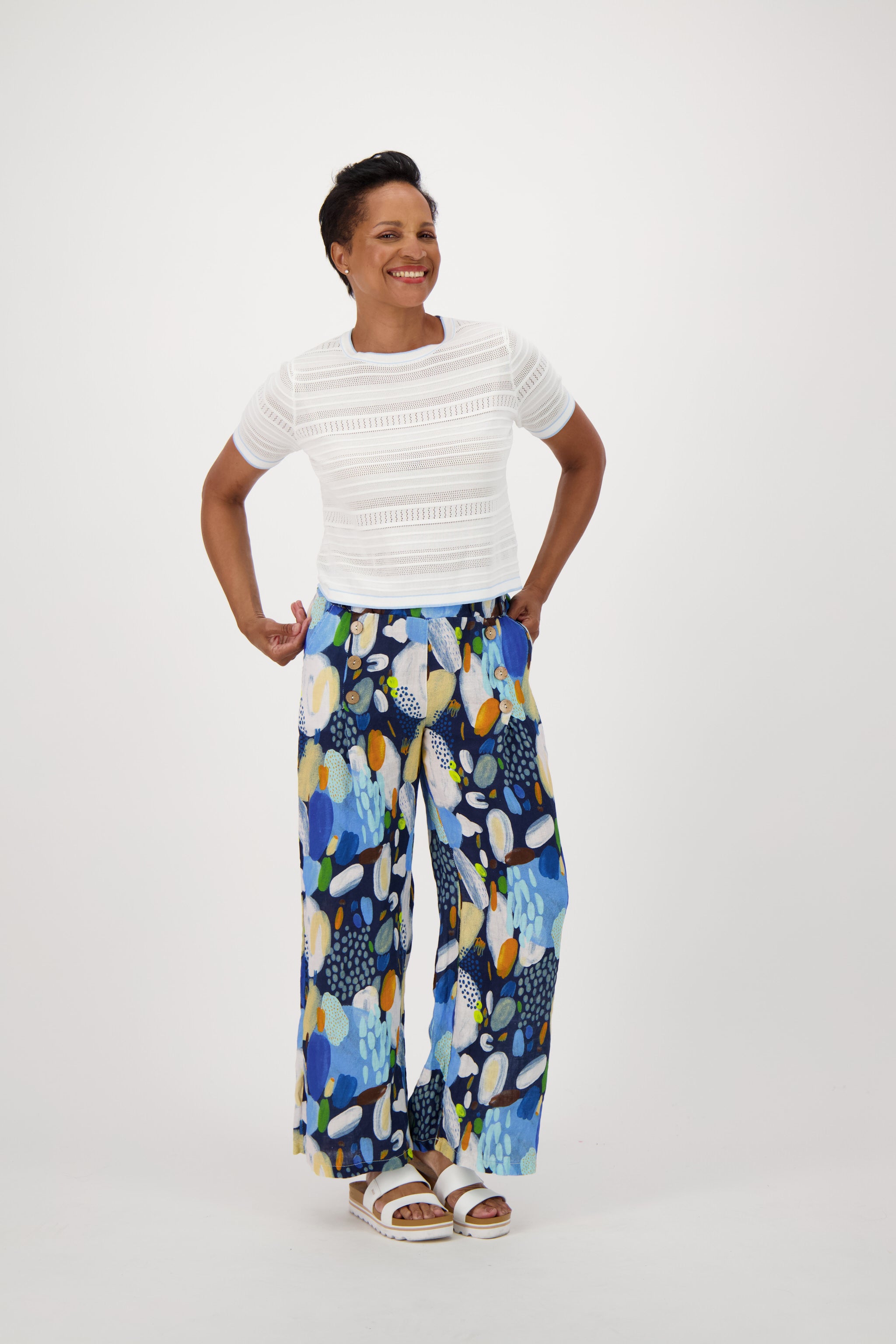 Colour Pop Abstract Print Linen Wide Leg Pant