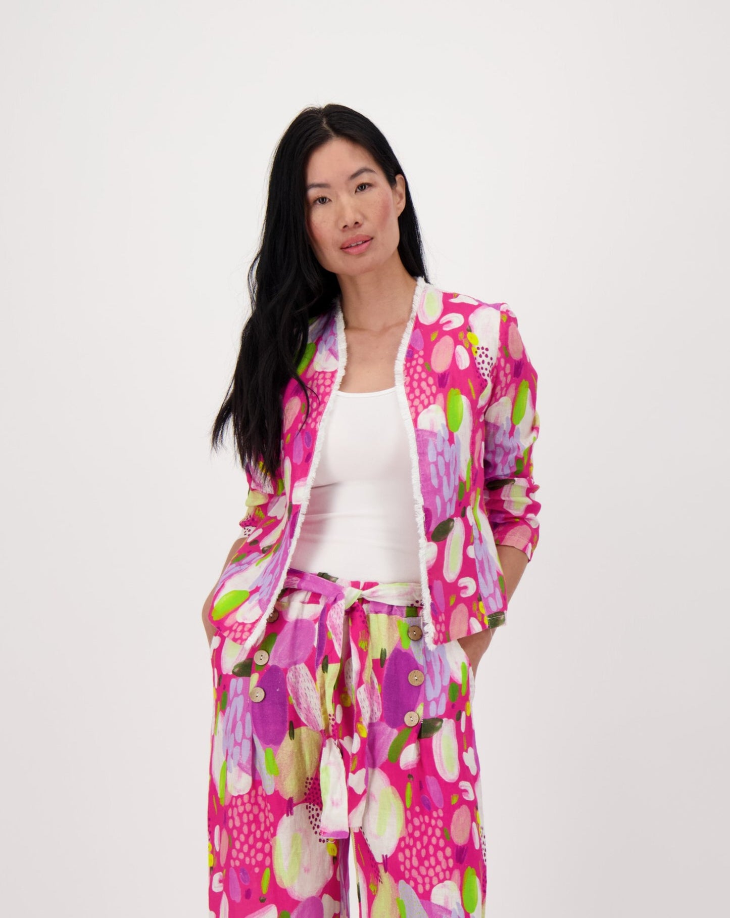 Colour Pop Abstract Print Linen Jacket