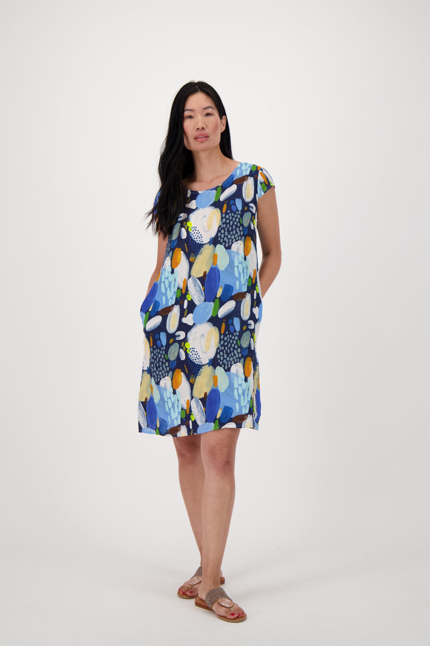 Colour Pop Abstract Print Linen Dress