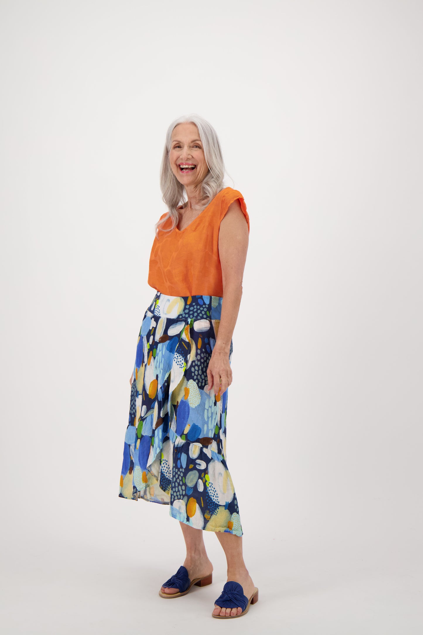 Colour Pop Abstract Print Linen Skirt