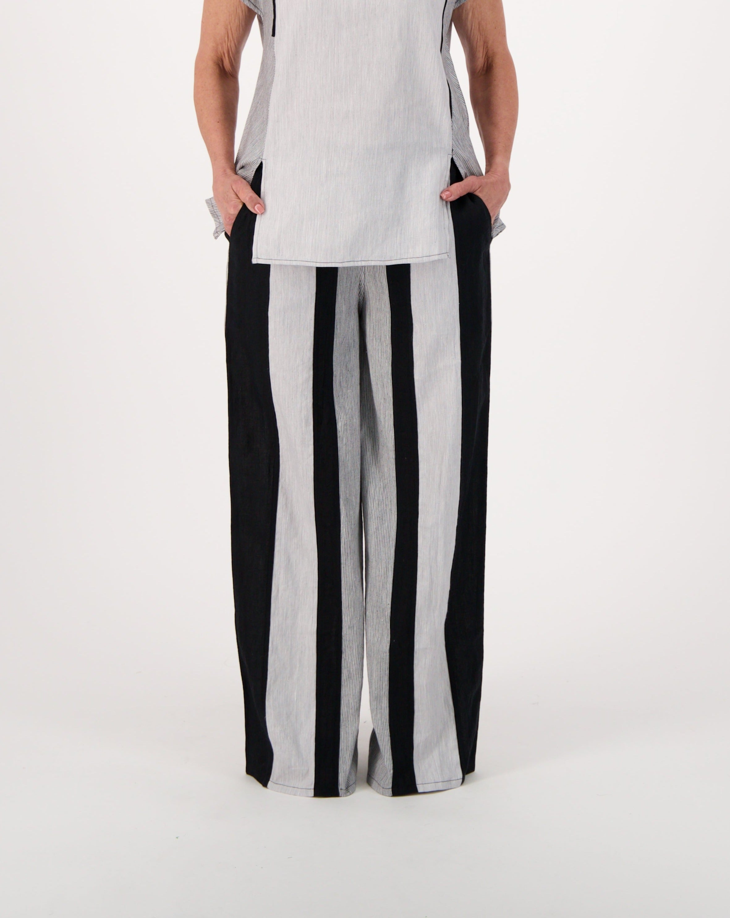 Madras Linen Noir Stripe Wide Leg Pant