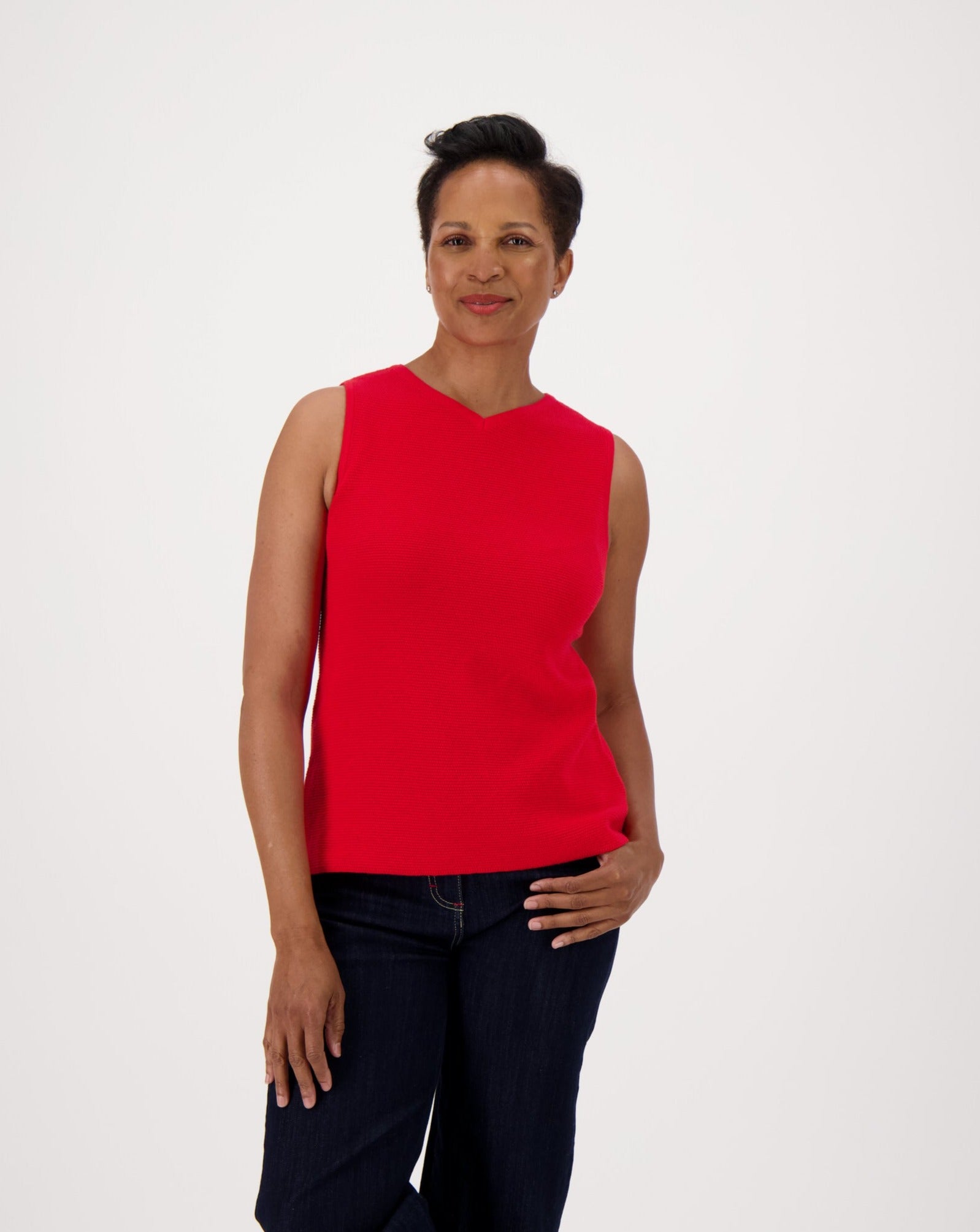 Sleeveless Knit V Neck Top