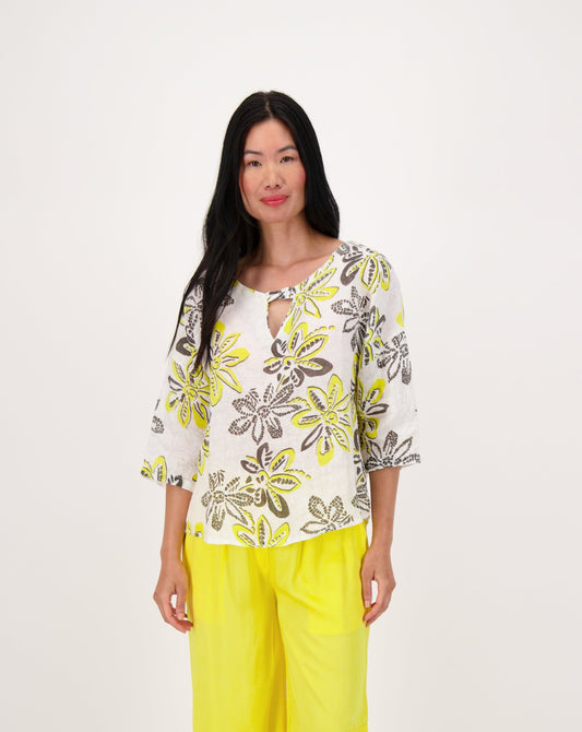 Relaxed Fit Floral Linen Top