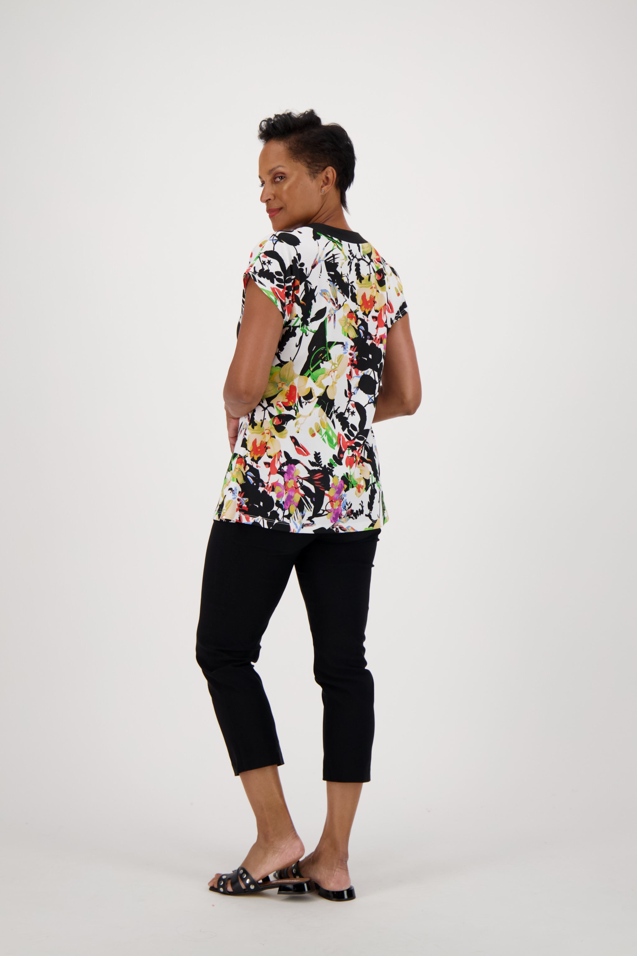 Short Sleeve Top with Black Neck Binding