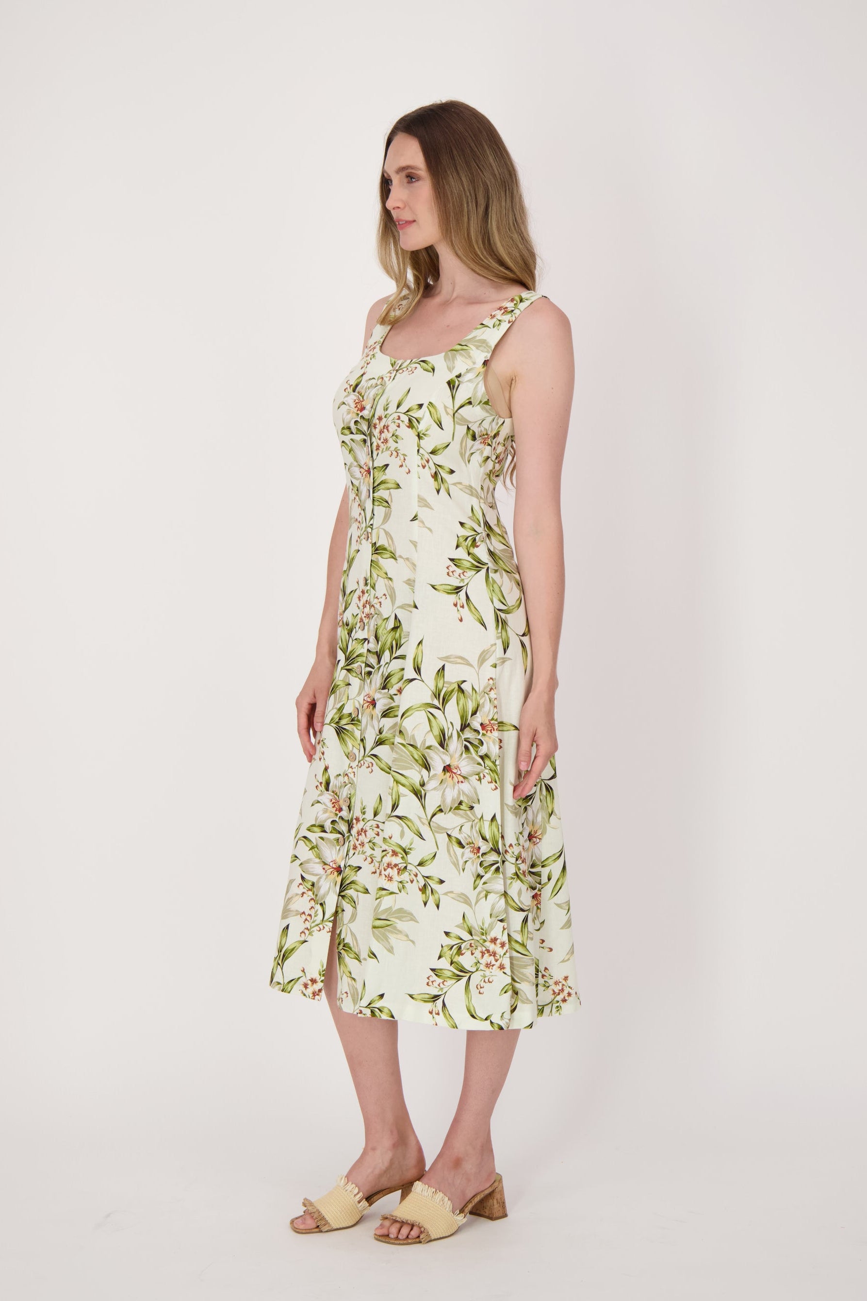 Palm Print Button Up Dress