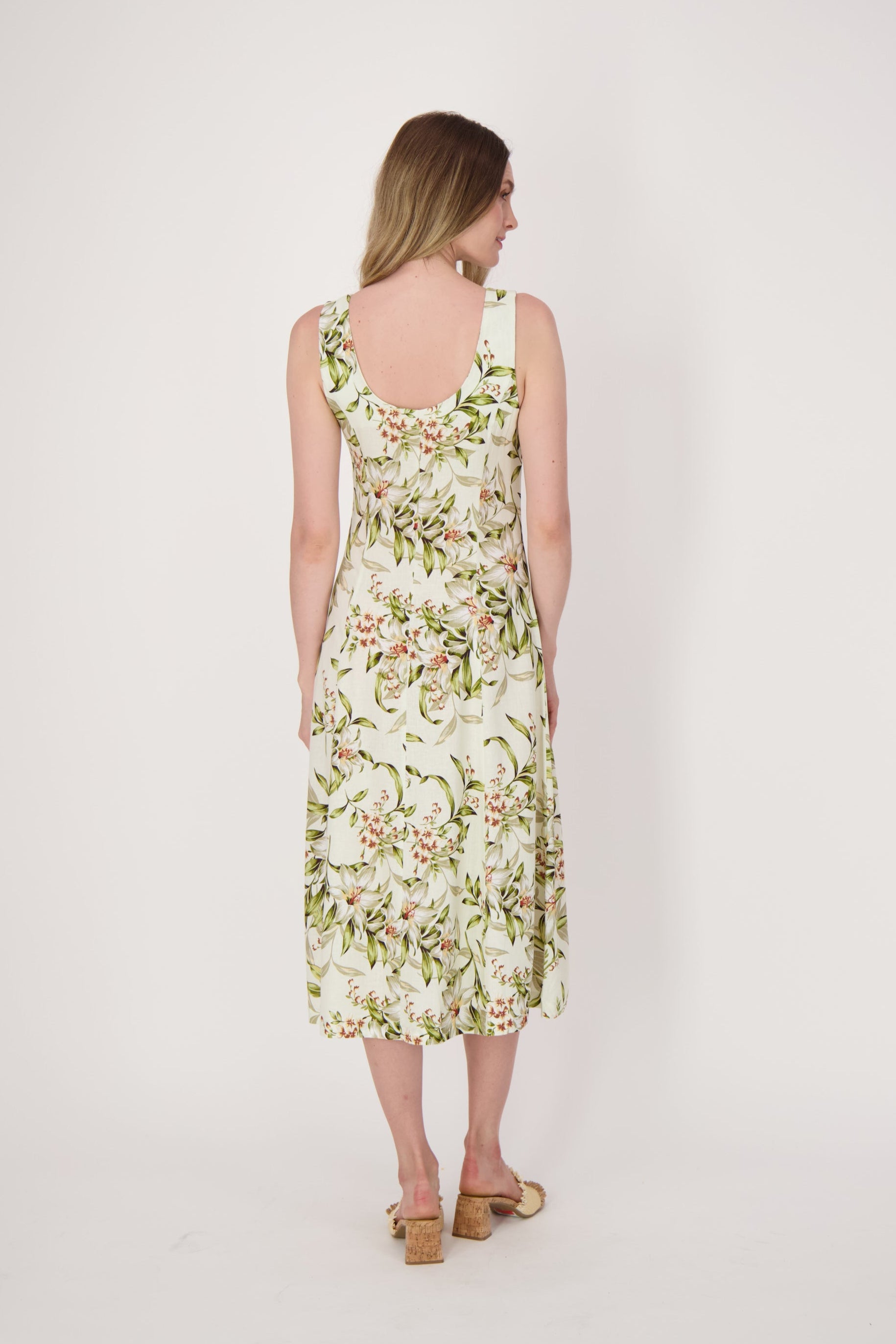 Palm Print Button Up Dress