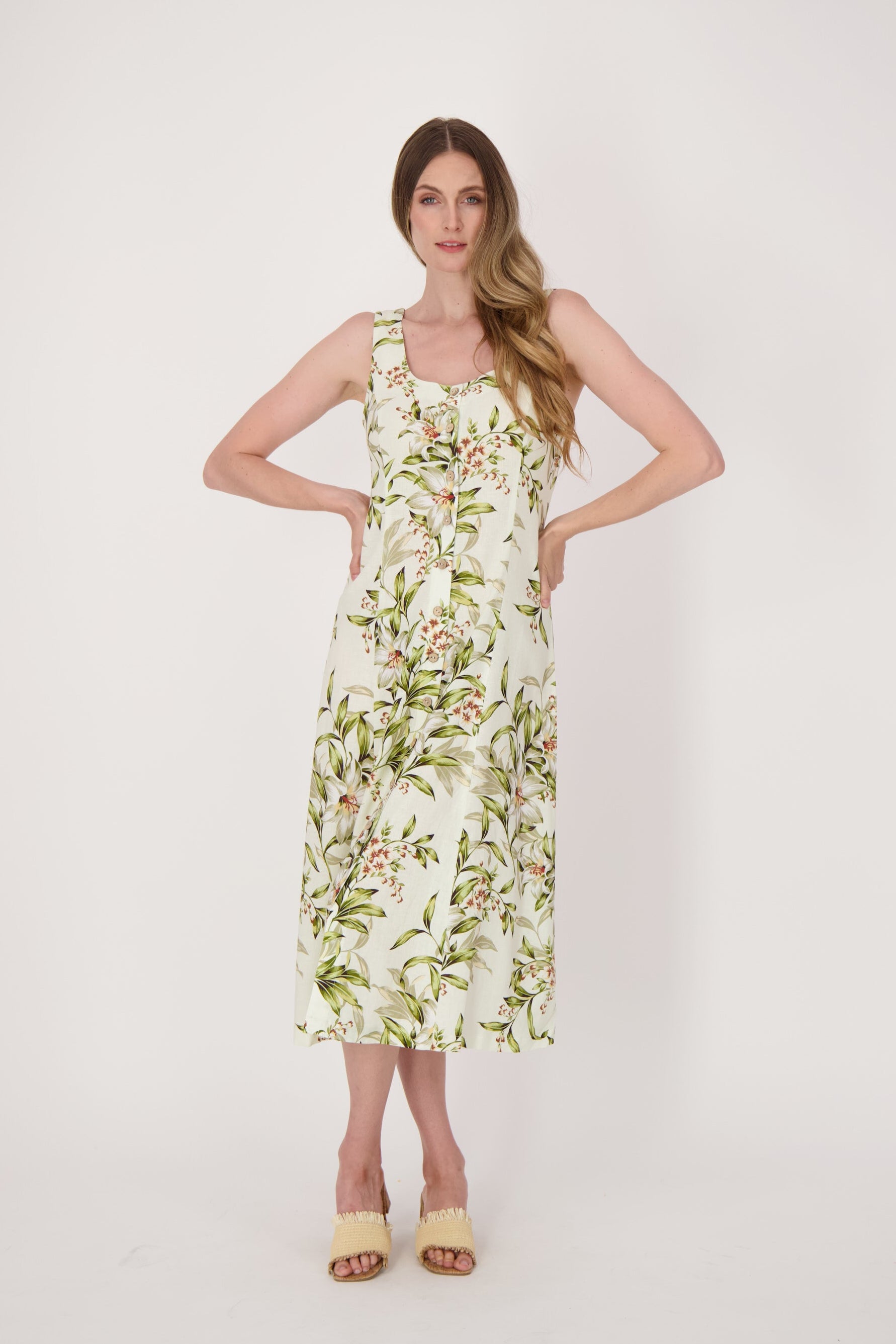 Palm Print Button Up Dress