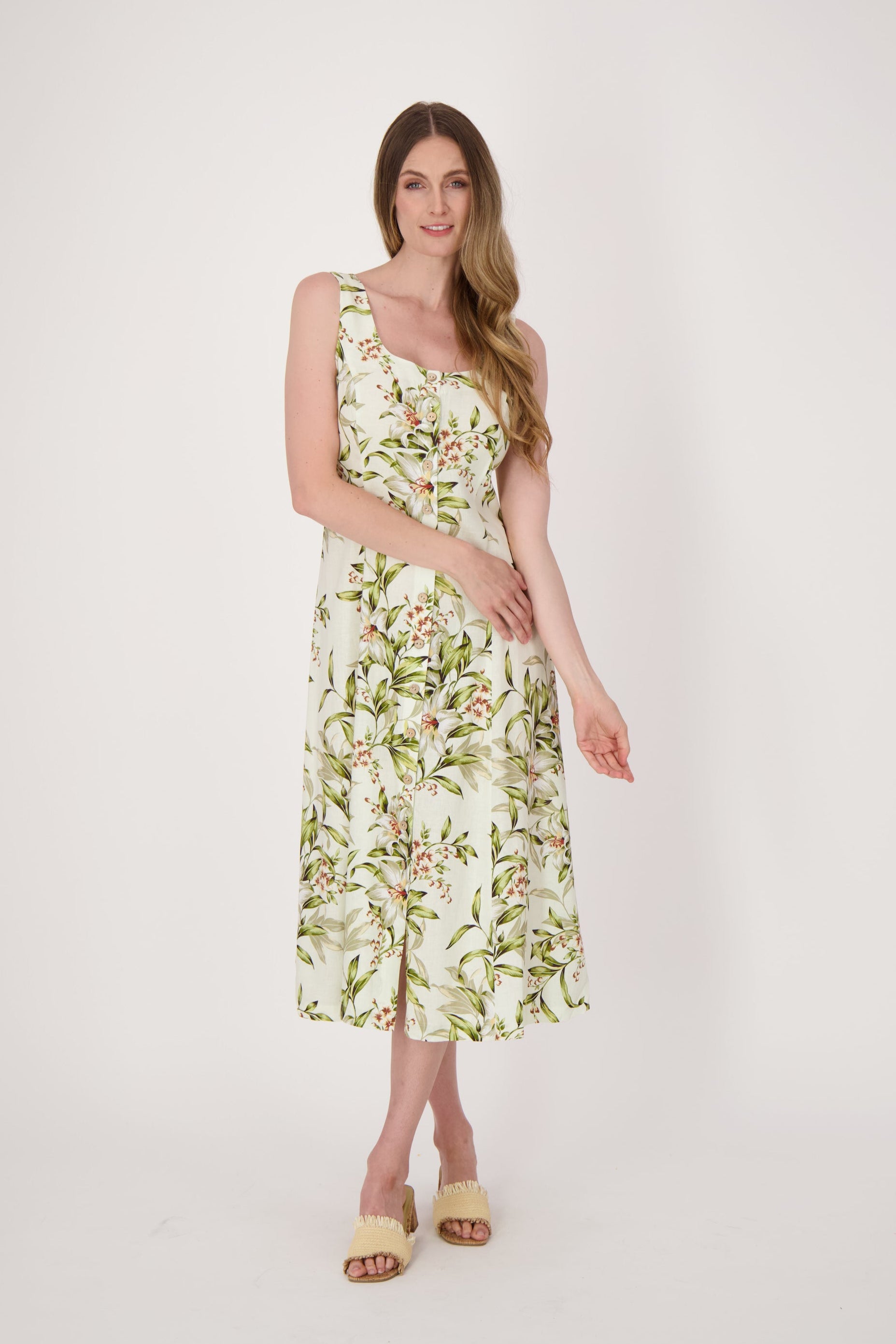 Palm Print Button Up Dress