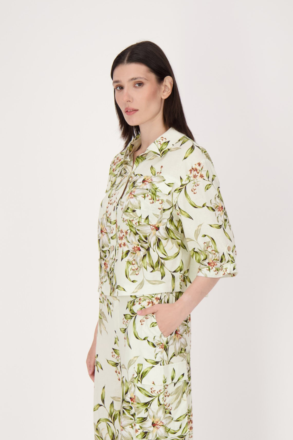 Palm Print Button Up Blouse