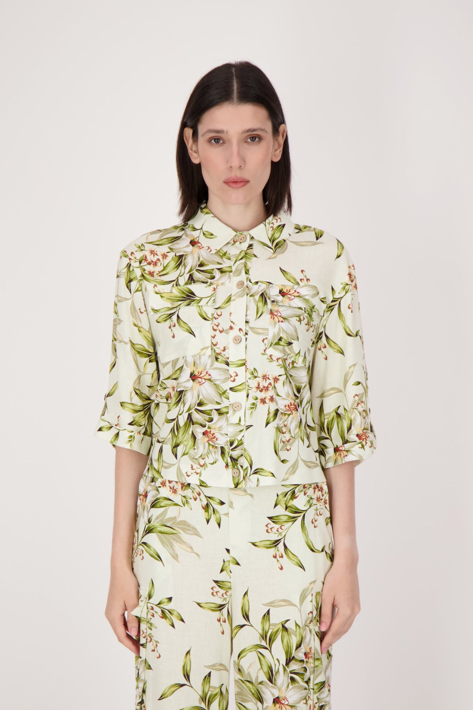 Palm Print Button Up Blouse