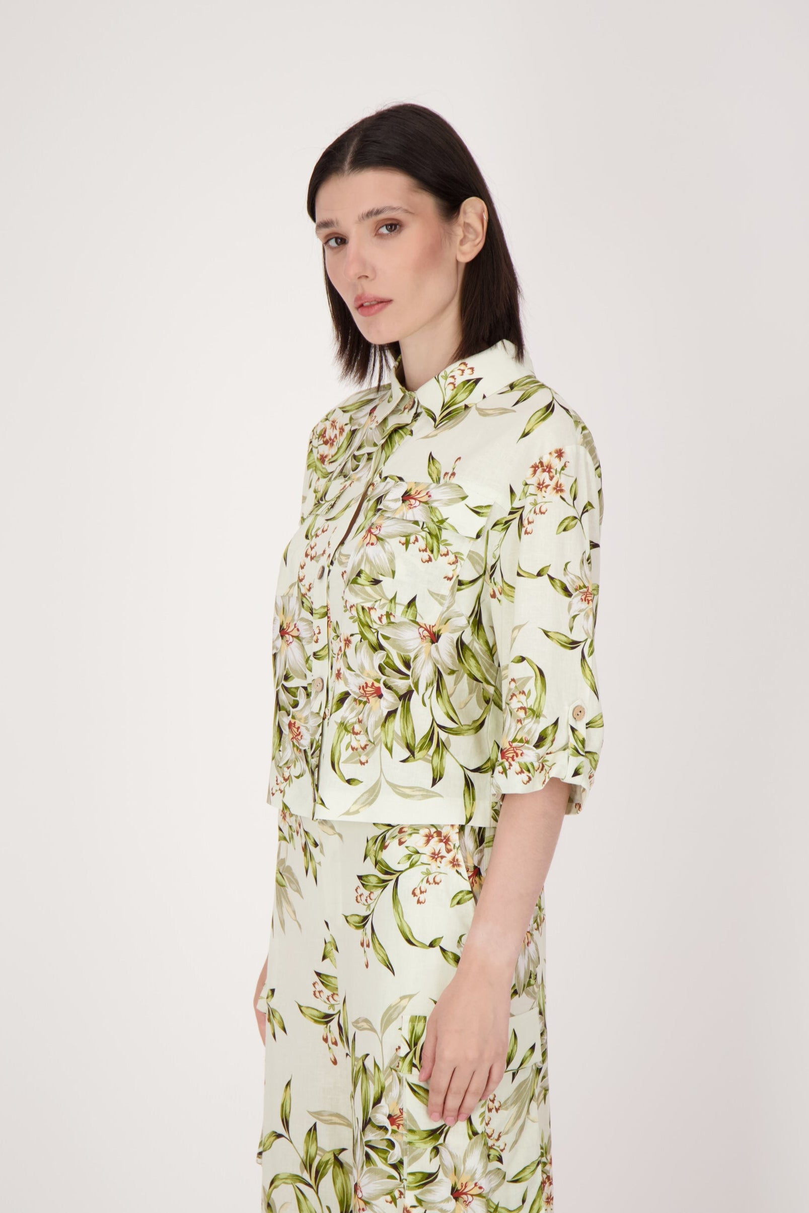 Palm Print Button Up Blouse
