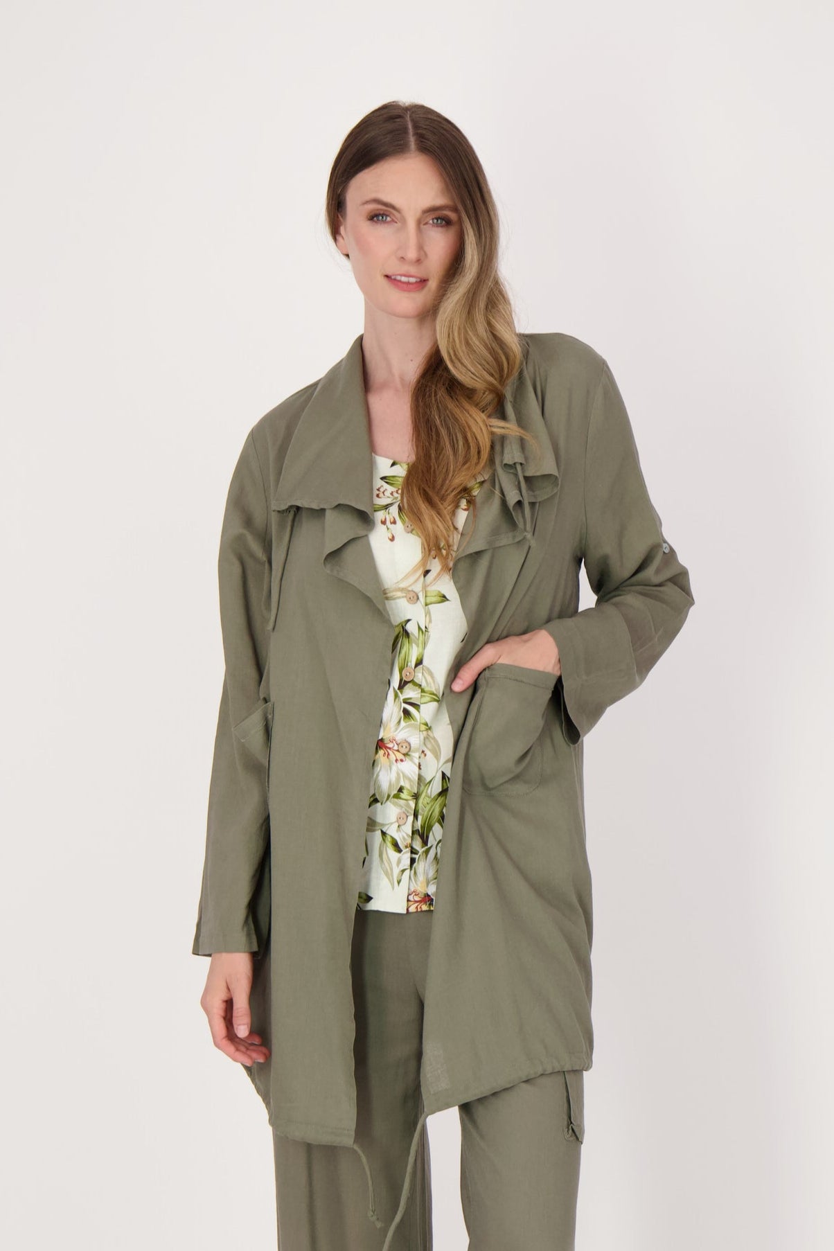 Draped Collar Cargo Cardigan