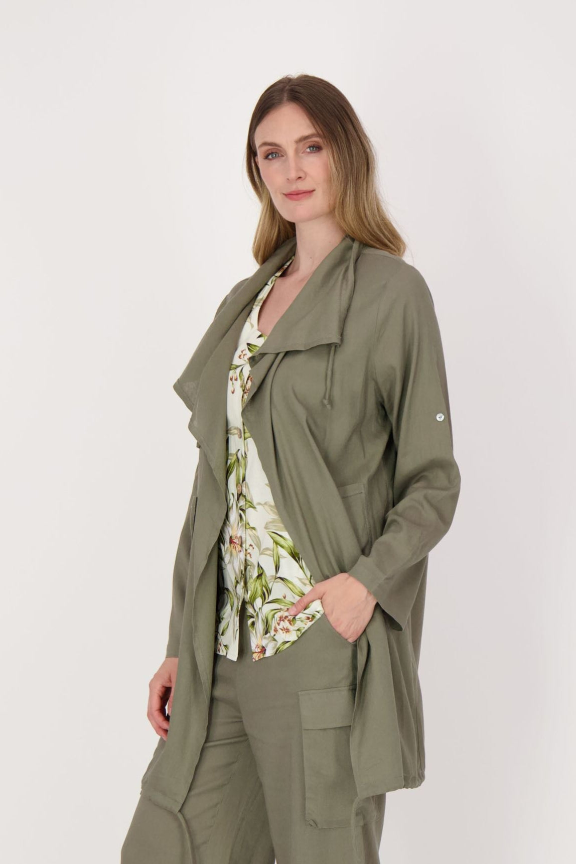 Draped Collar Cargo Cardigan