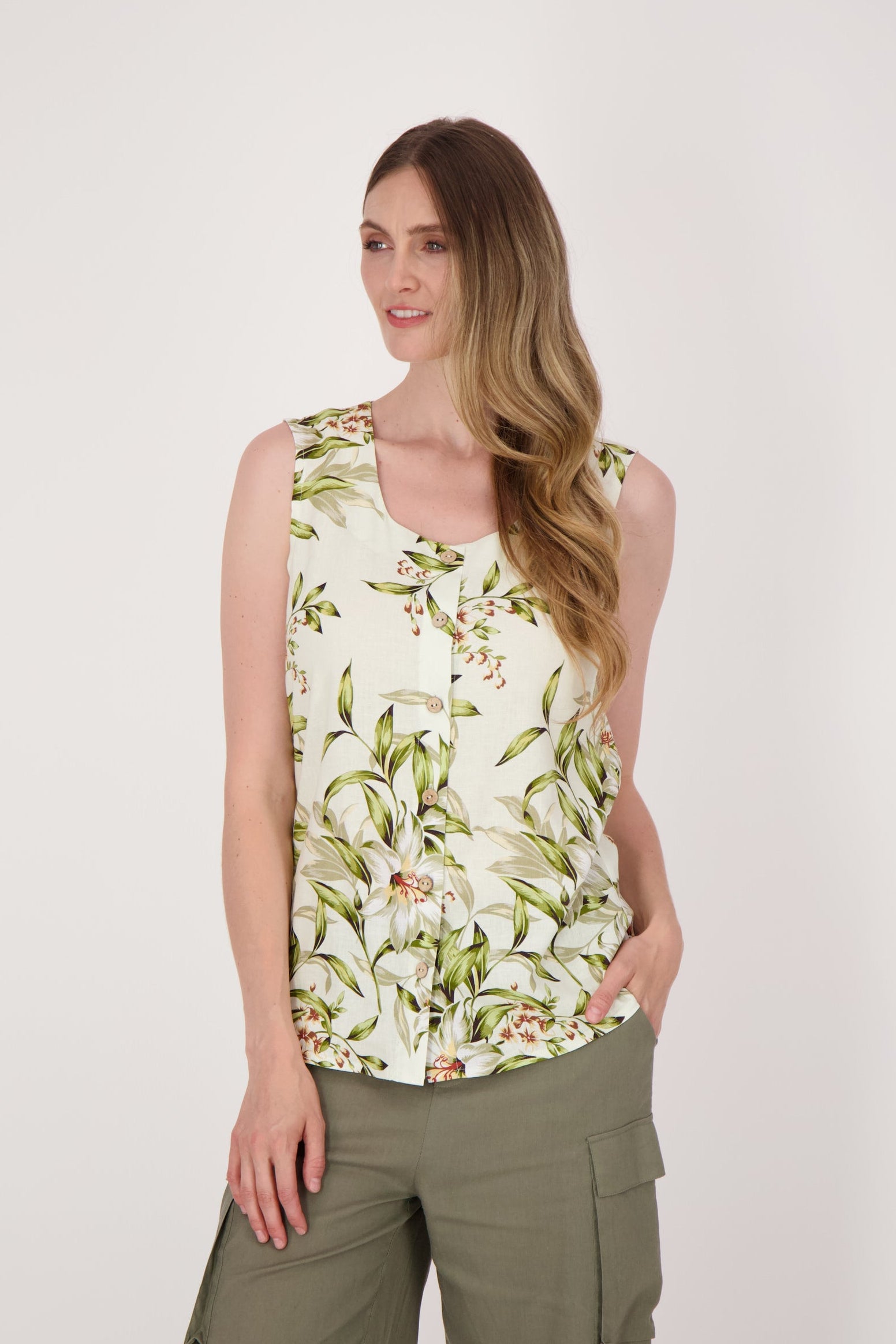 Palm Print Button Up Tank
