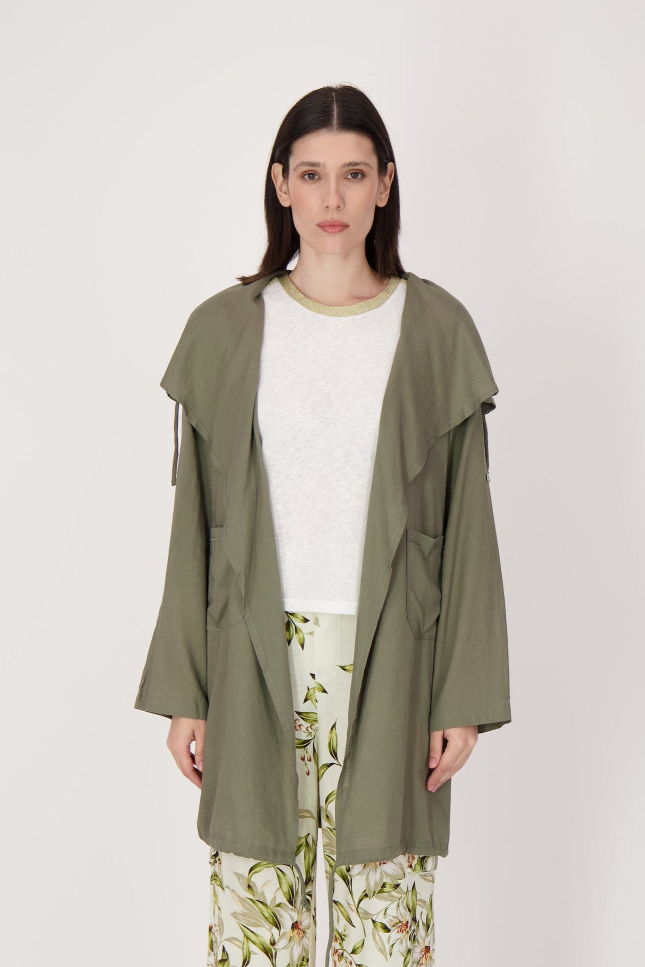 Draped Collar Cargo Cardigan