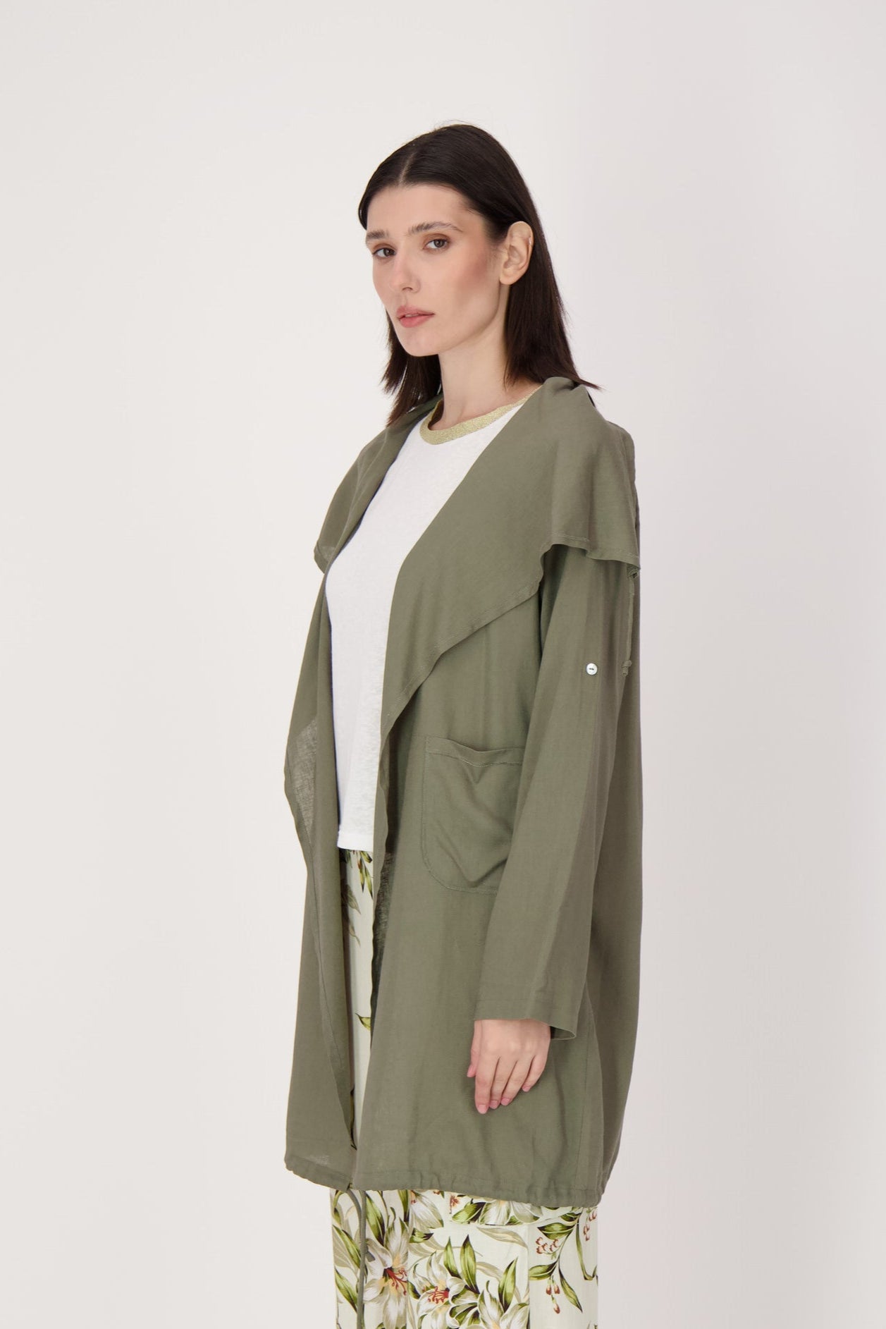 Draped Collar Cargo Cardigan