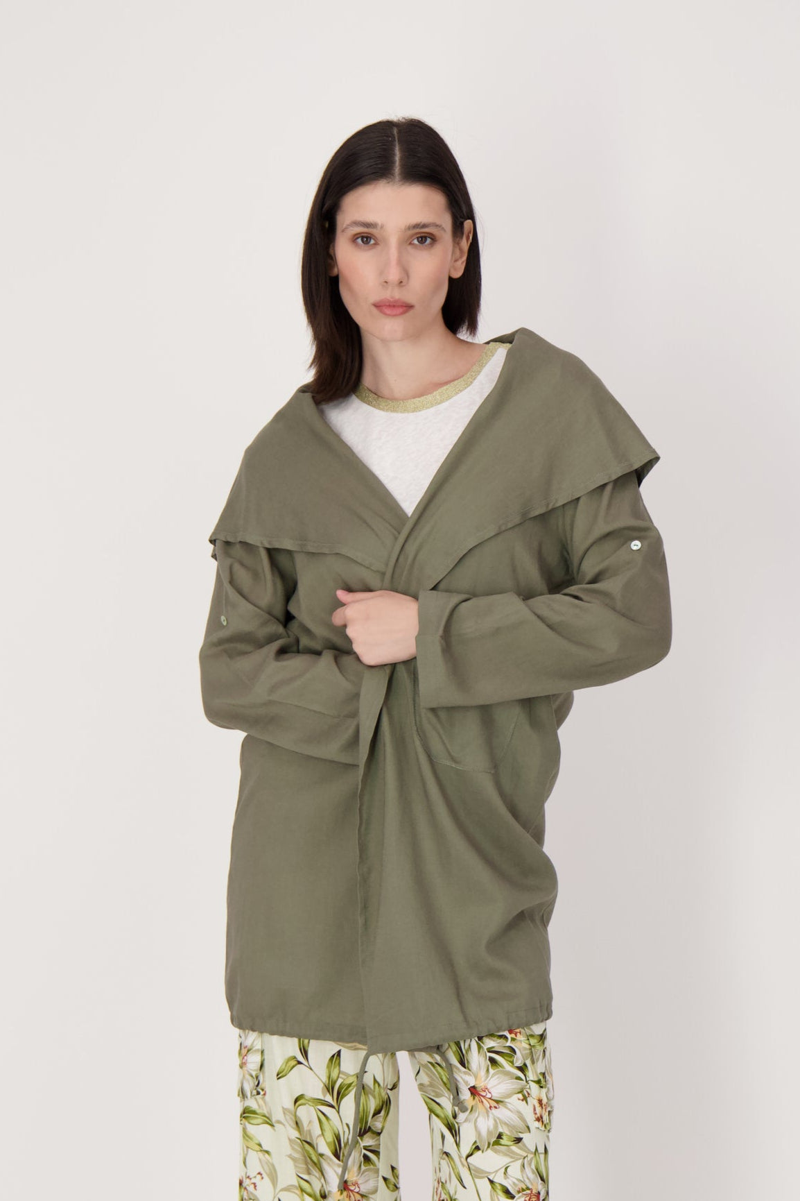 Draped Collar Cargo Cardigan