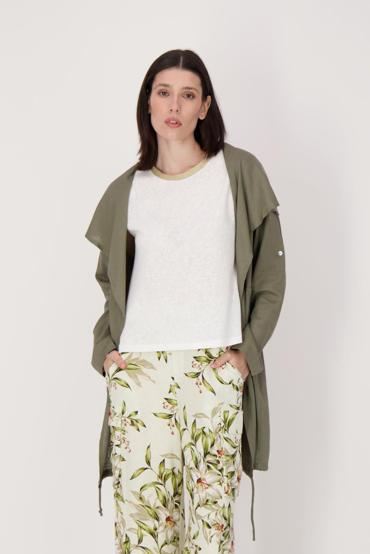 Draped Collar Cargo Cardigan
