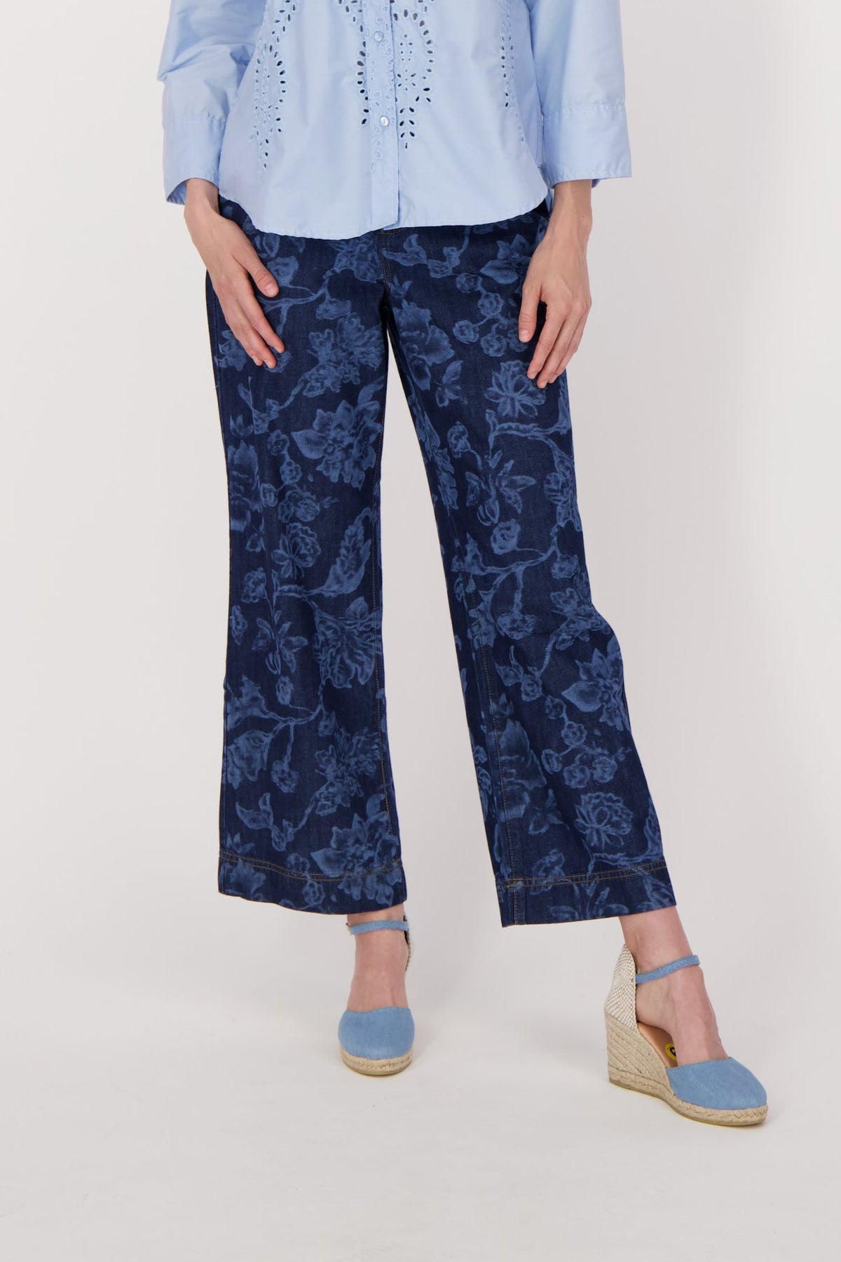 Floral Print Denim Pants