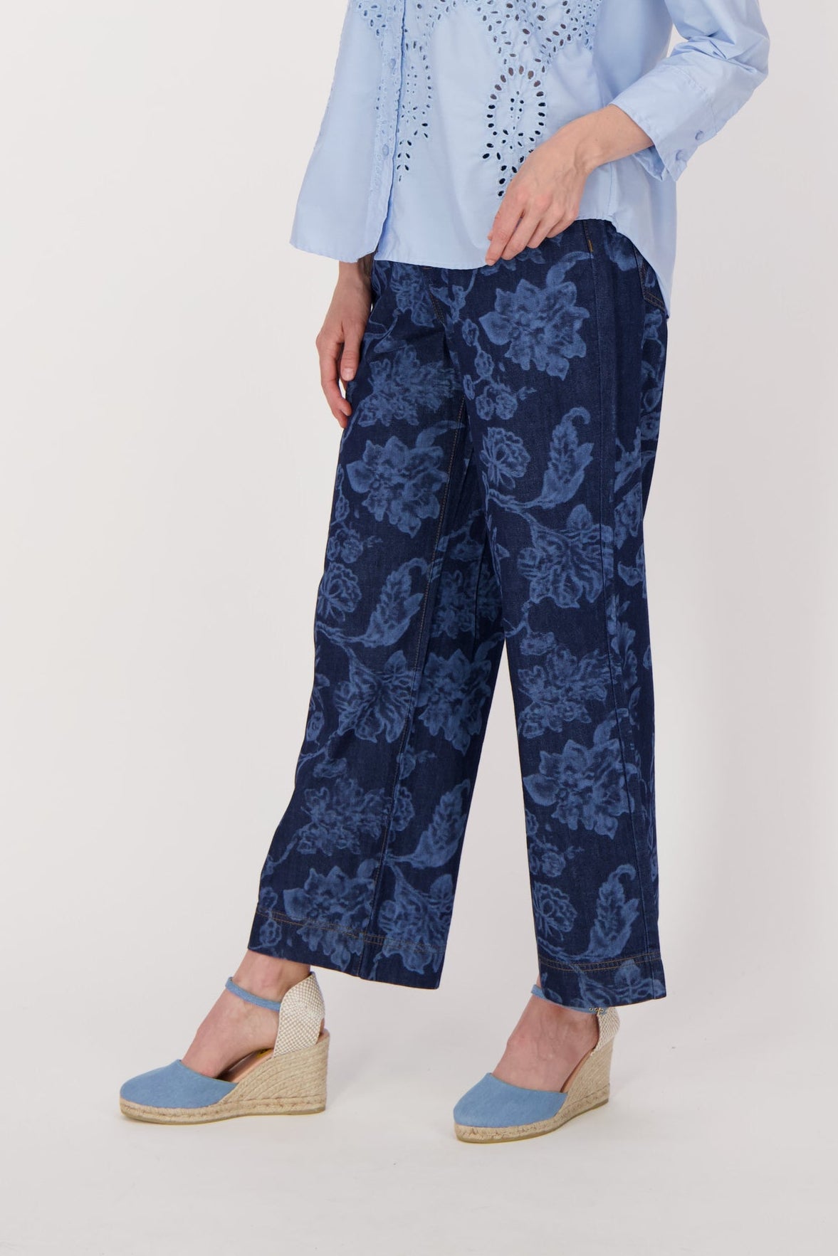 Floral Print Denim Pants
