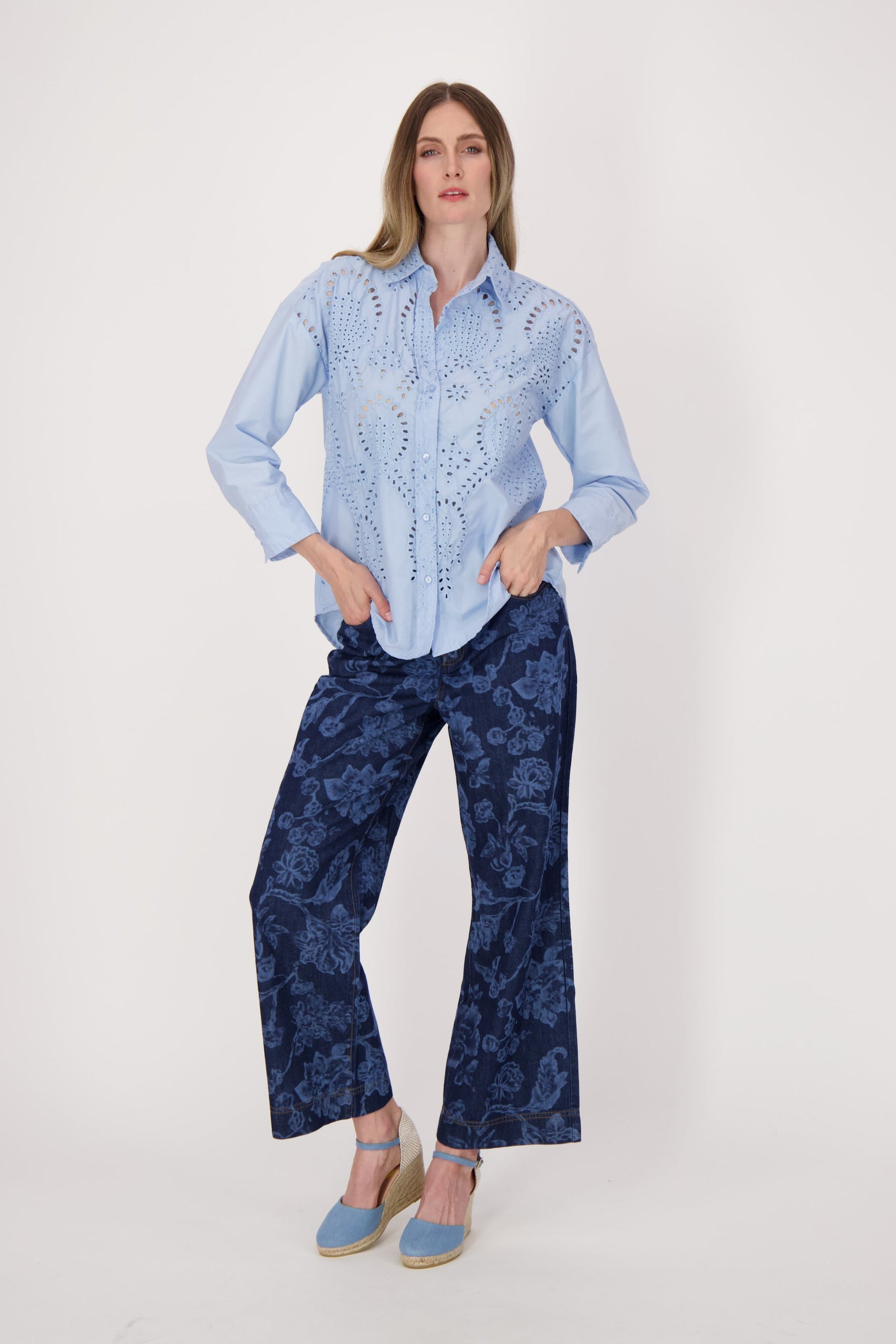 Floral Print Denim Pants