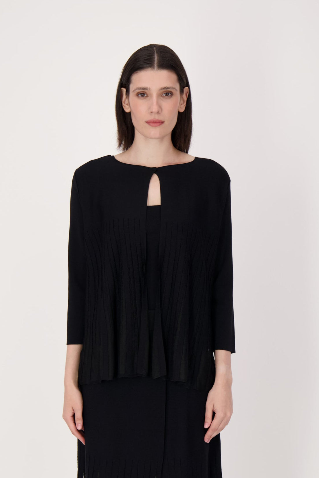 Lattice Stitched Hem Cardigan With Tank