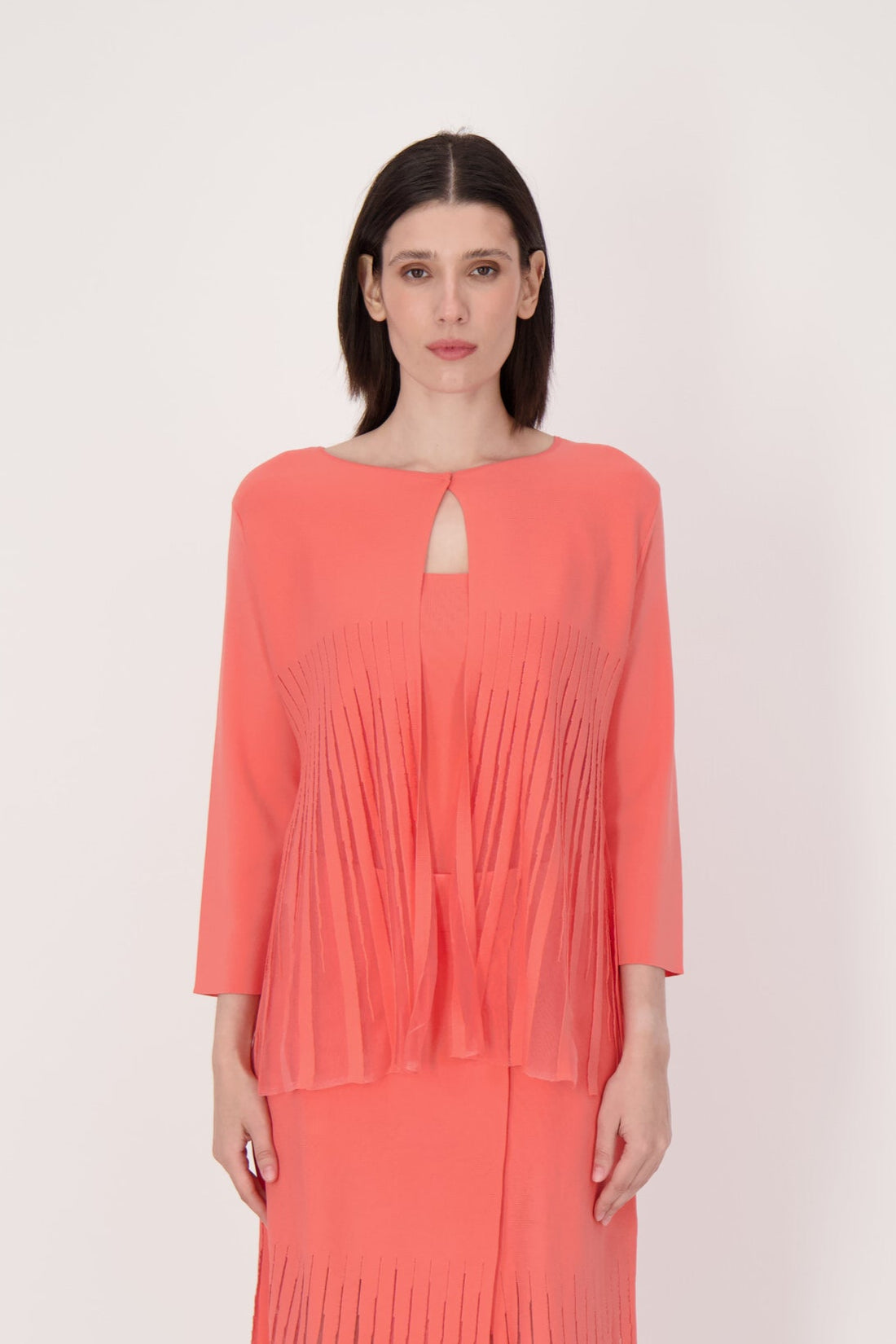 Lattice Stitched Hem Cardigan With Tank