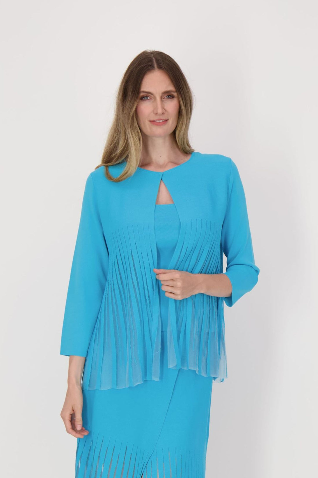Lattice Stitched Hem Cardigan With Tank