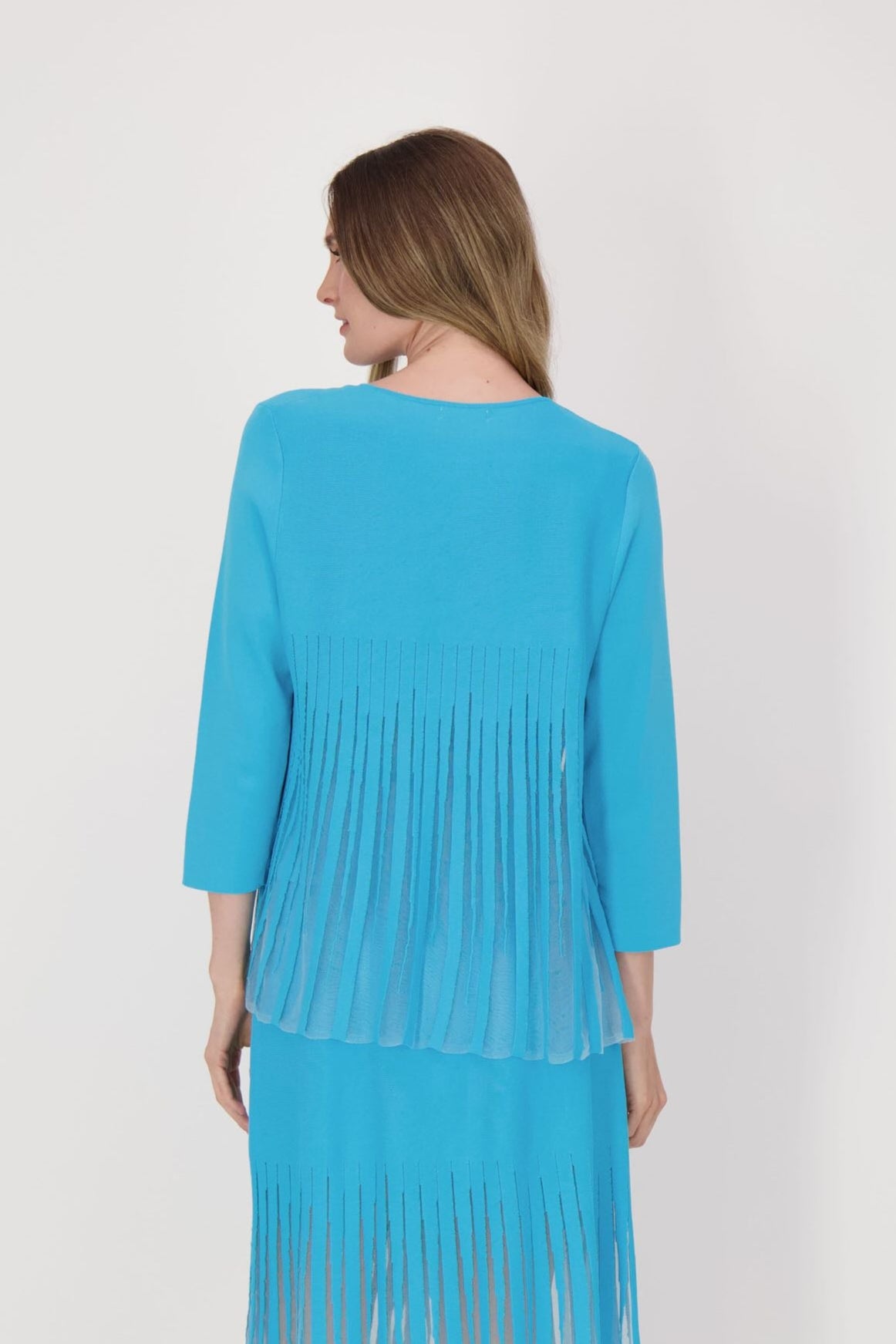 Lattice Stitched Hem Cardigan With Tank