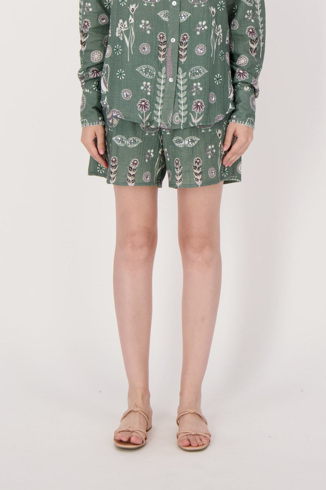 Embroidered Beaded Owl Shorts