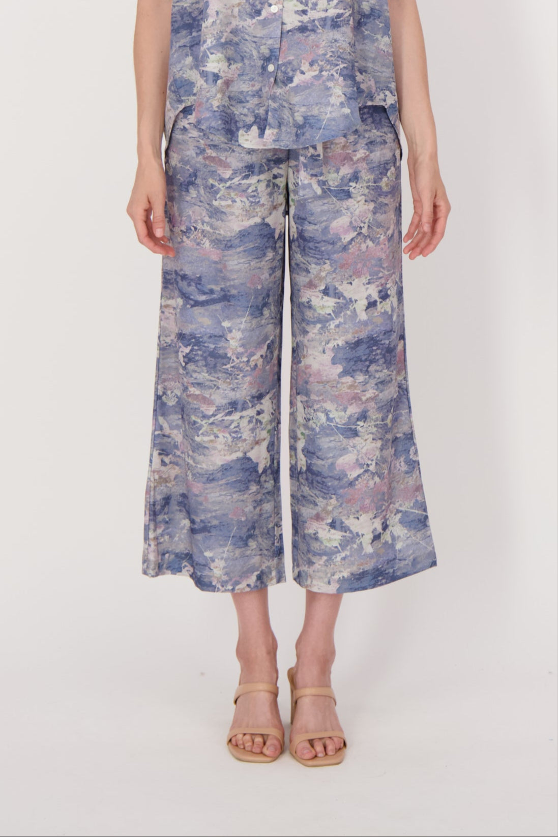 Moiree Print Pant With Tie Belt