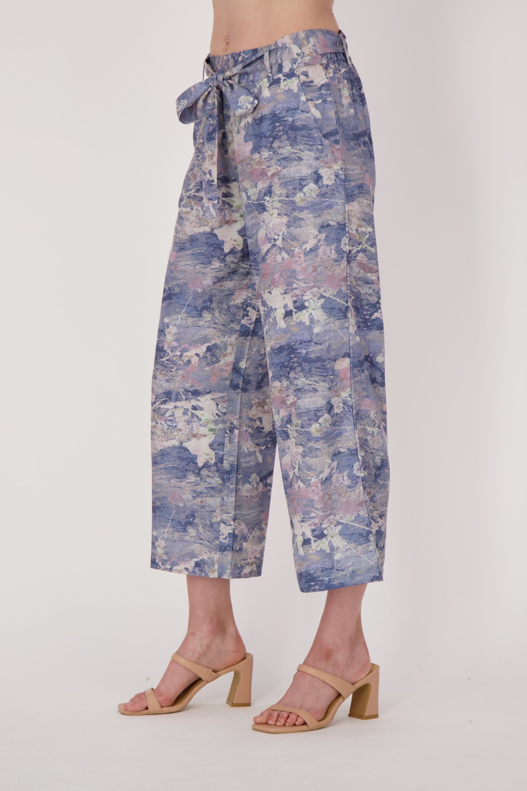 Moiree Print Pant With Tie Belt