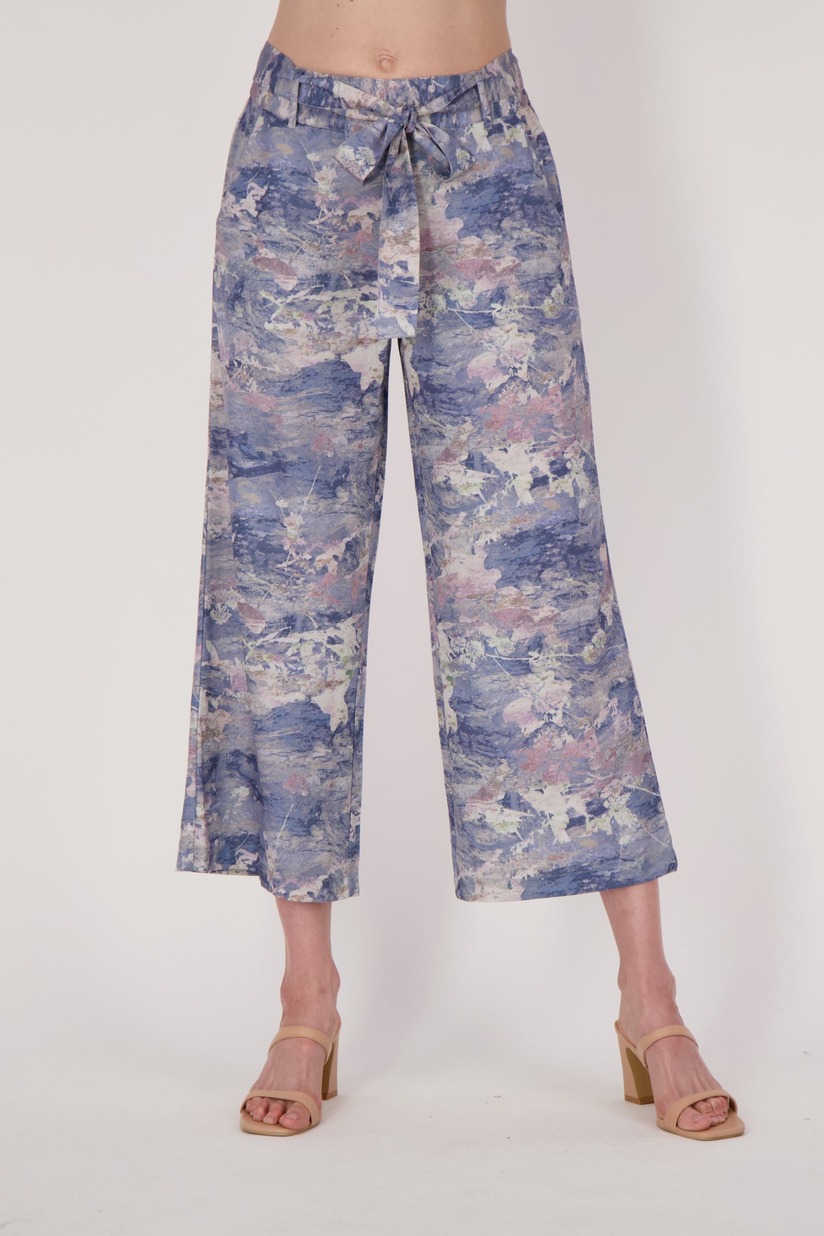 Moiree Print Pant With Tie Belt