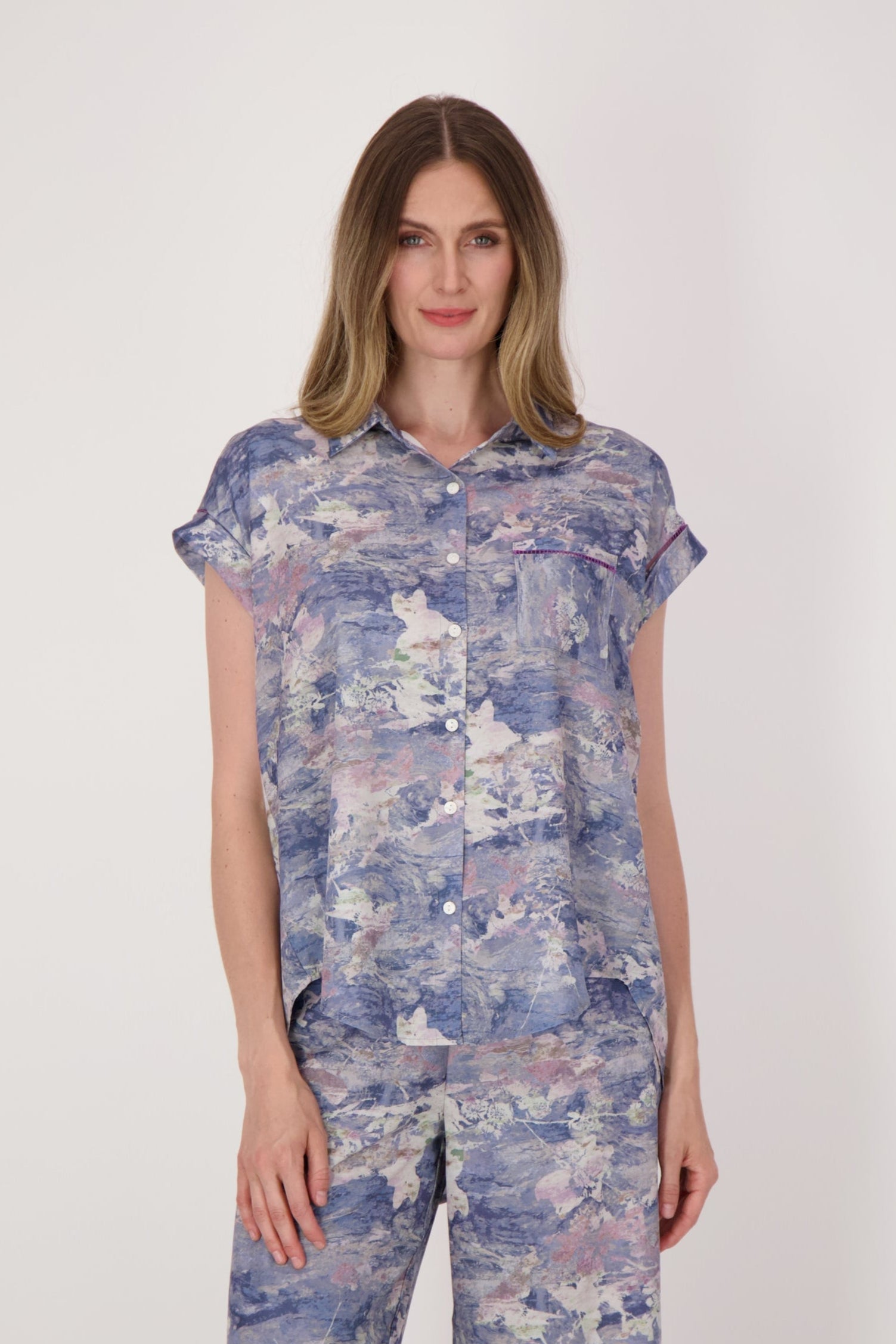Moiree Print Button Front Shirt