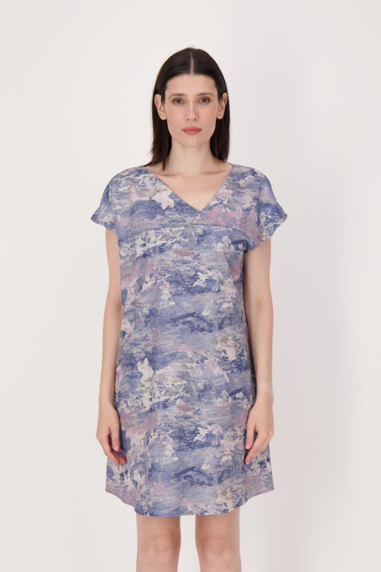 Moiree Print V-Neck Dress
