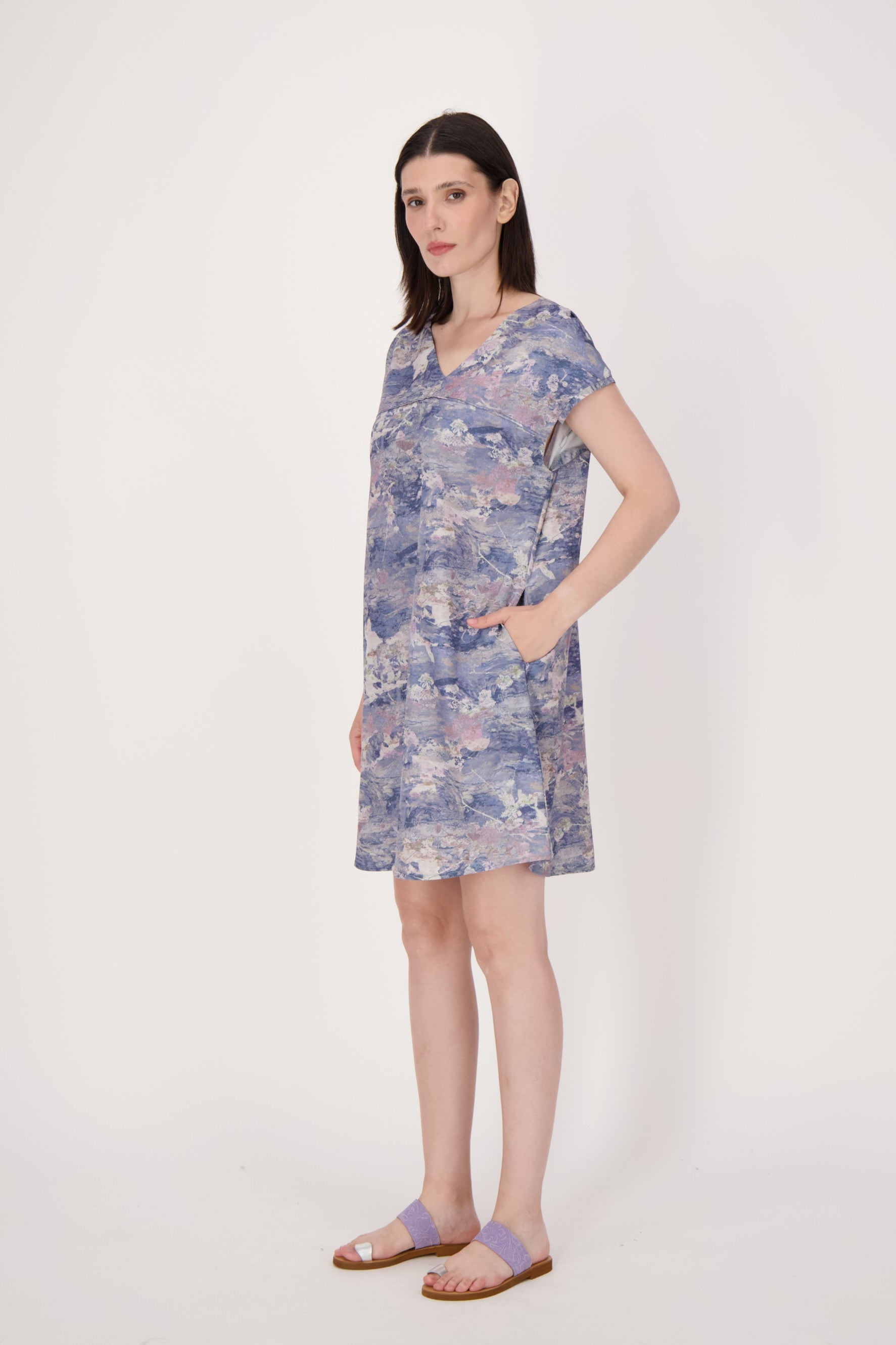 Moiree Print V-Neck Dress