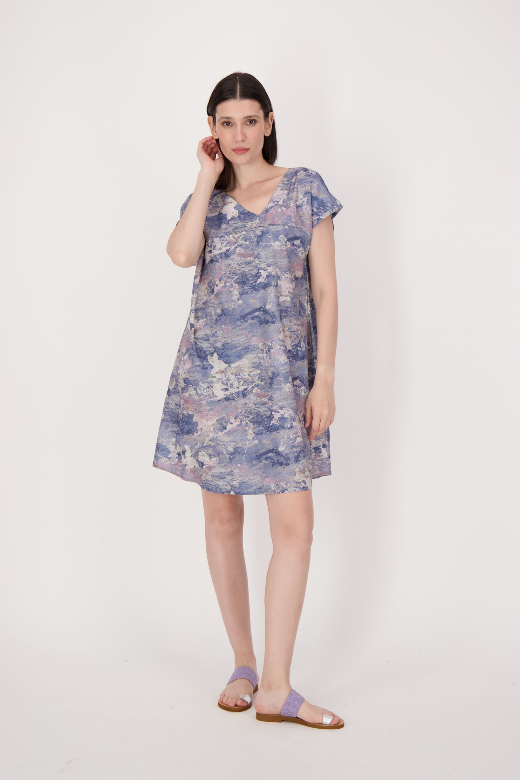 Moiree Print V-Neck Dress