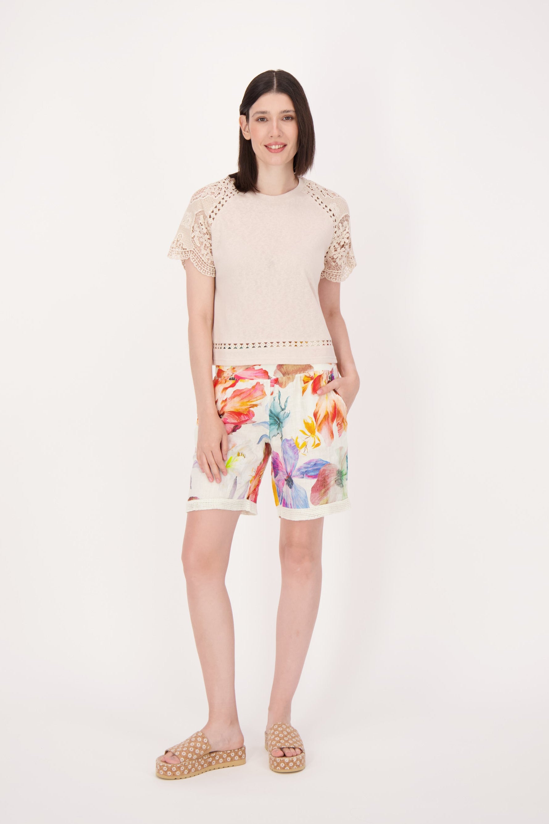 Linen Wildflower Bermuda Shorts