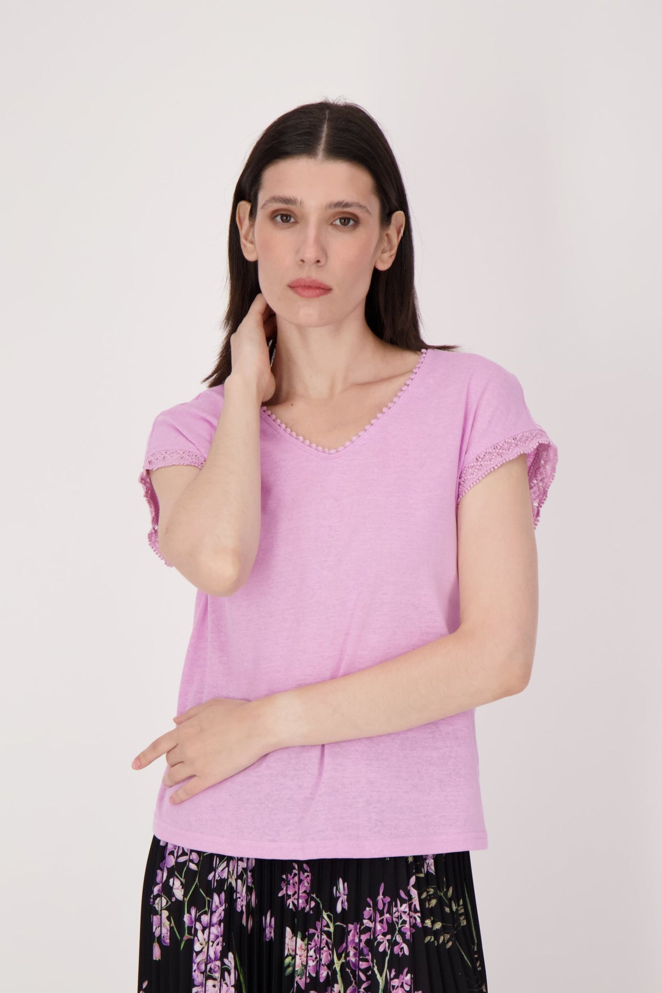 V-Neck T-Shirt With Lace Trim