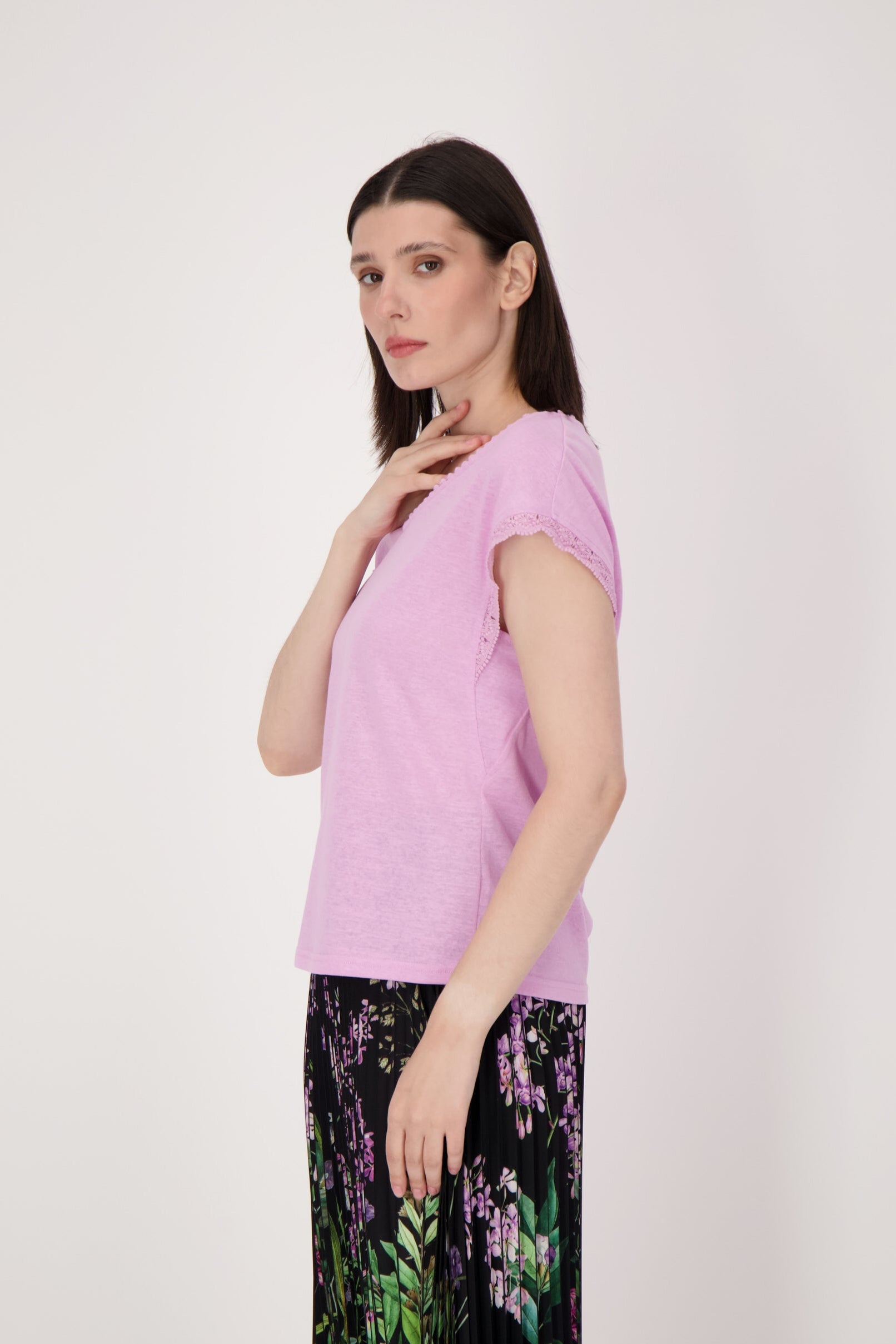 V-Neck T-Shirt With Lace Trim