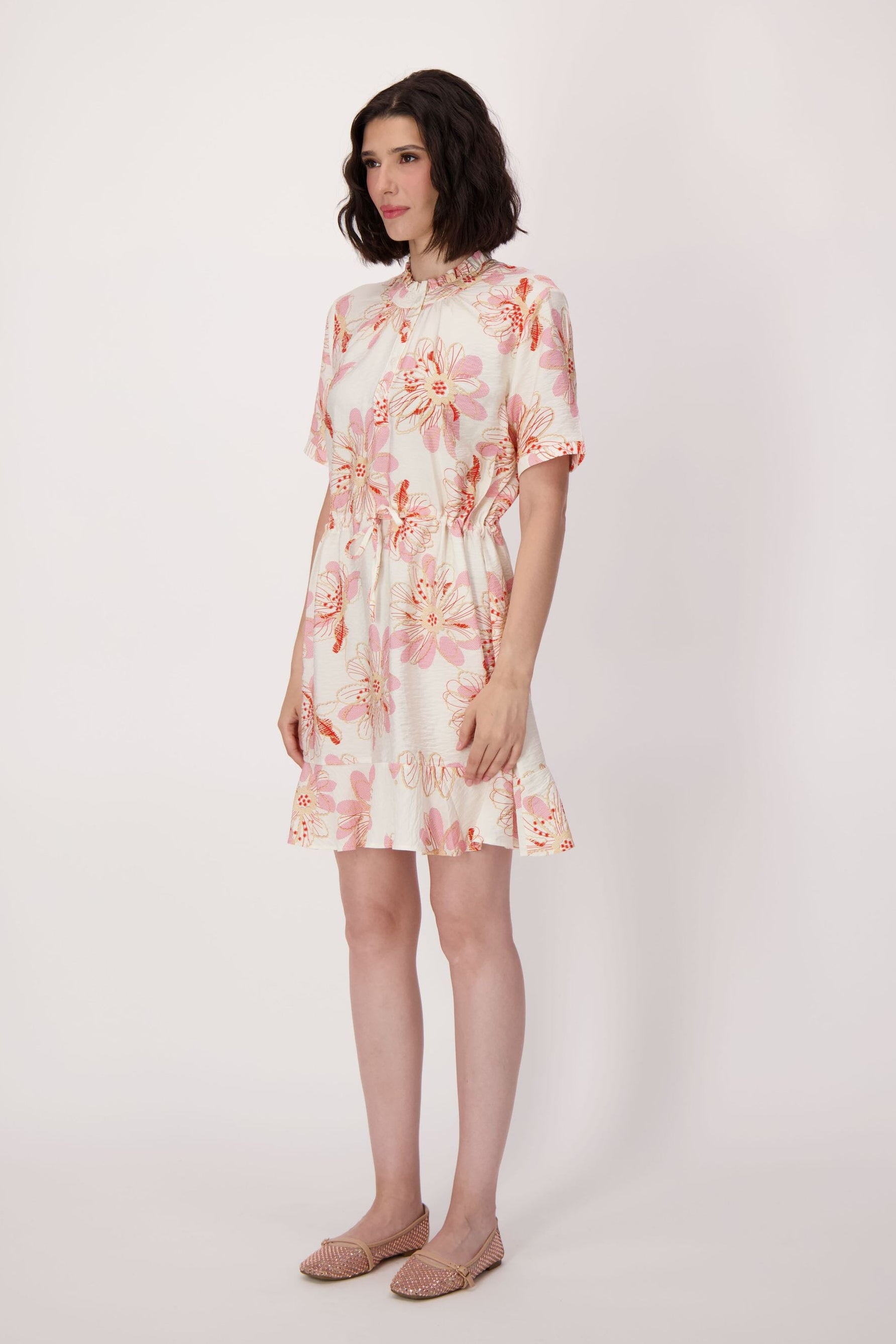 Coral Belle Floral Hem Flounce Dress