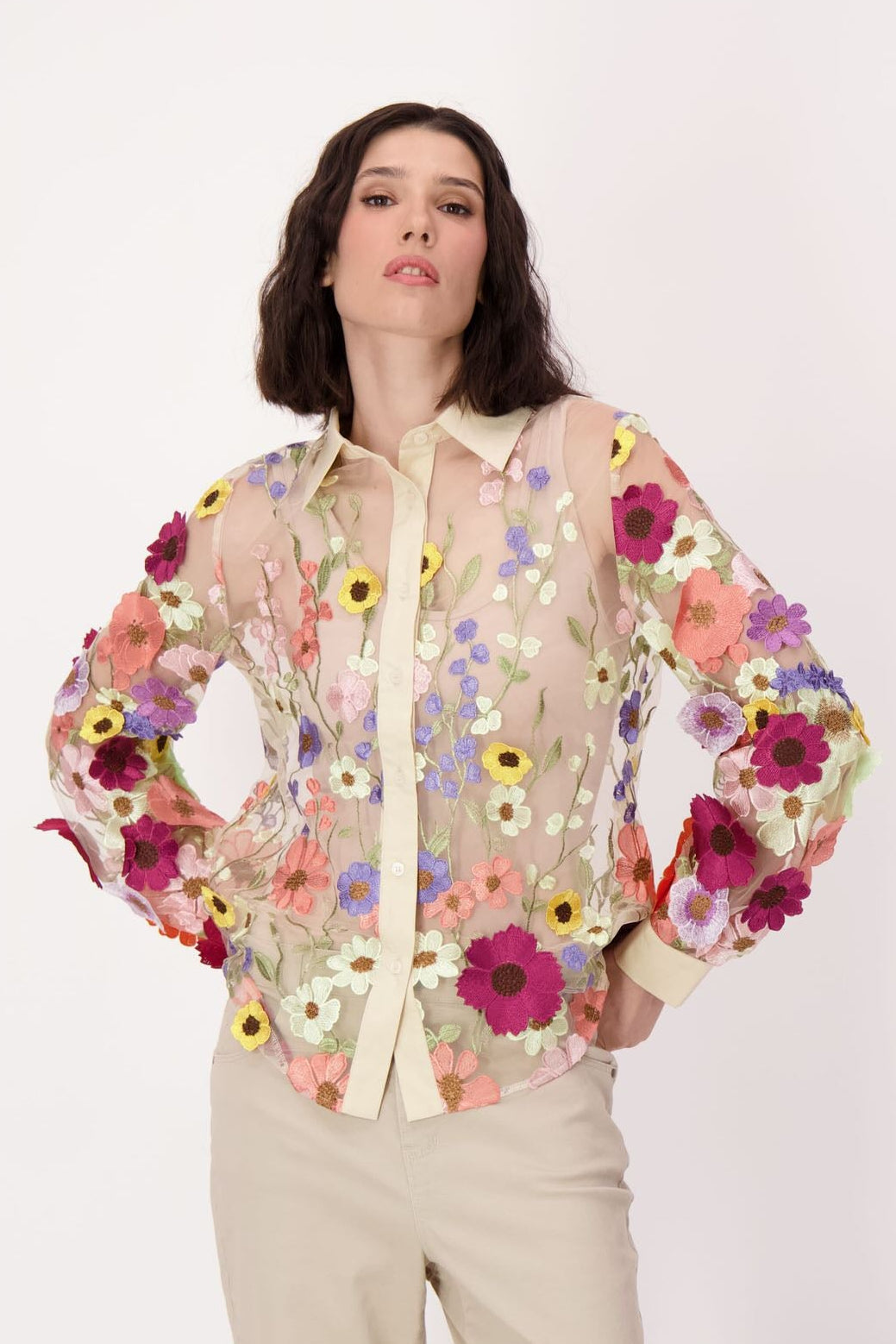 Floral Applique Tulle Shirt