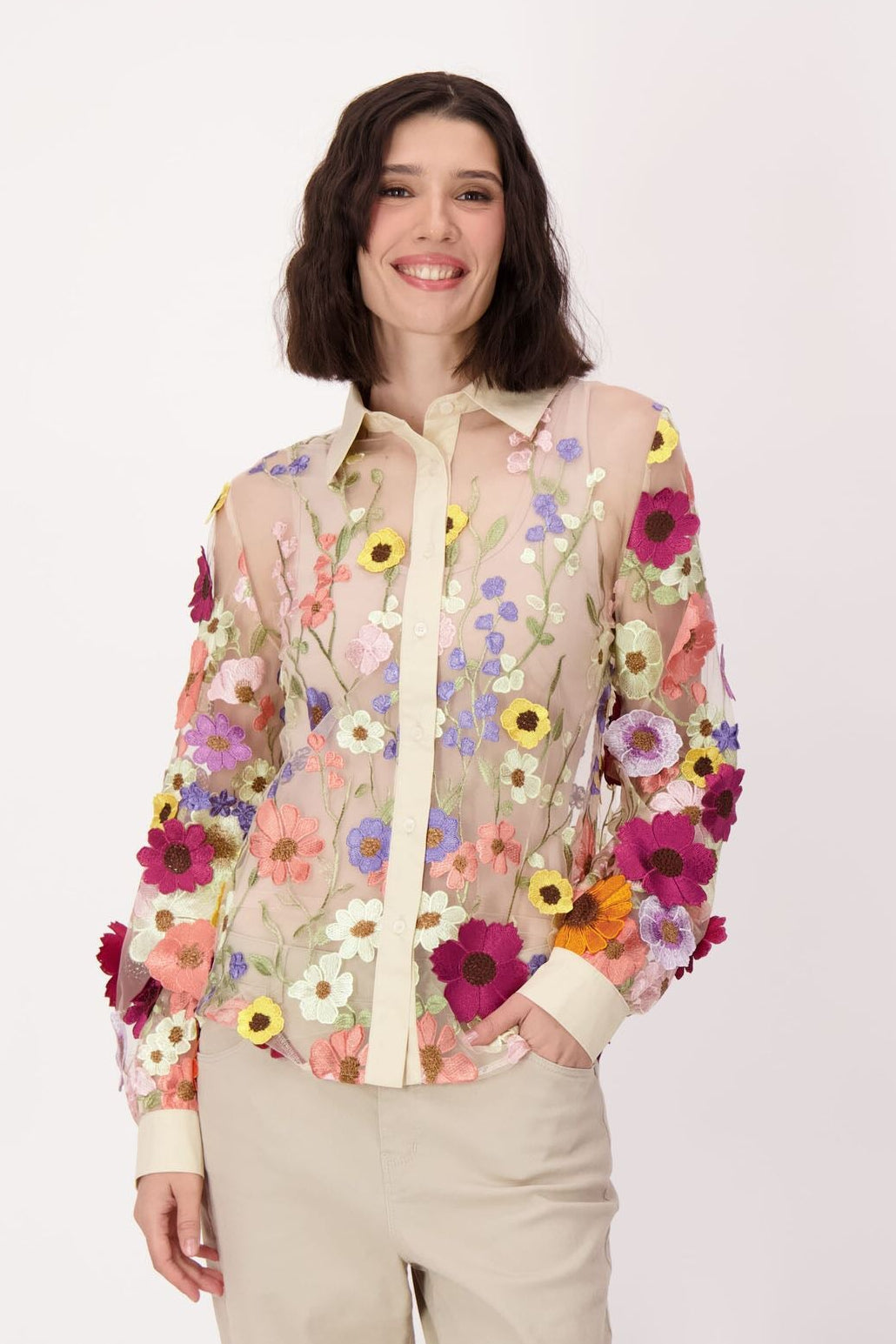 Floral Applique Tulle Shirt