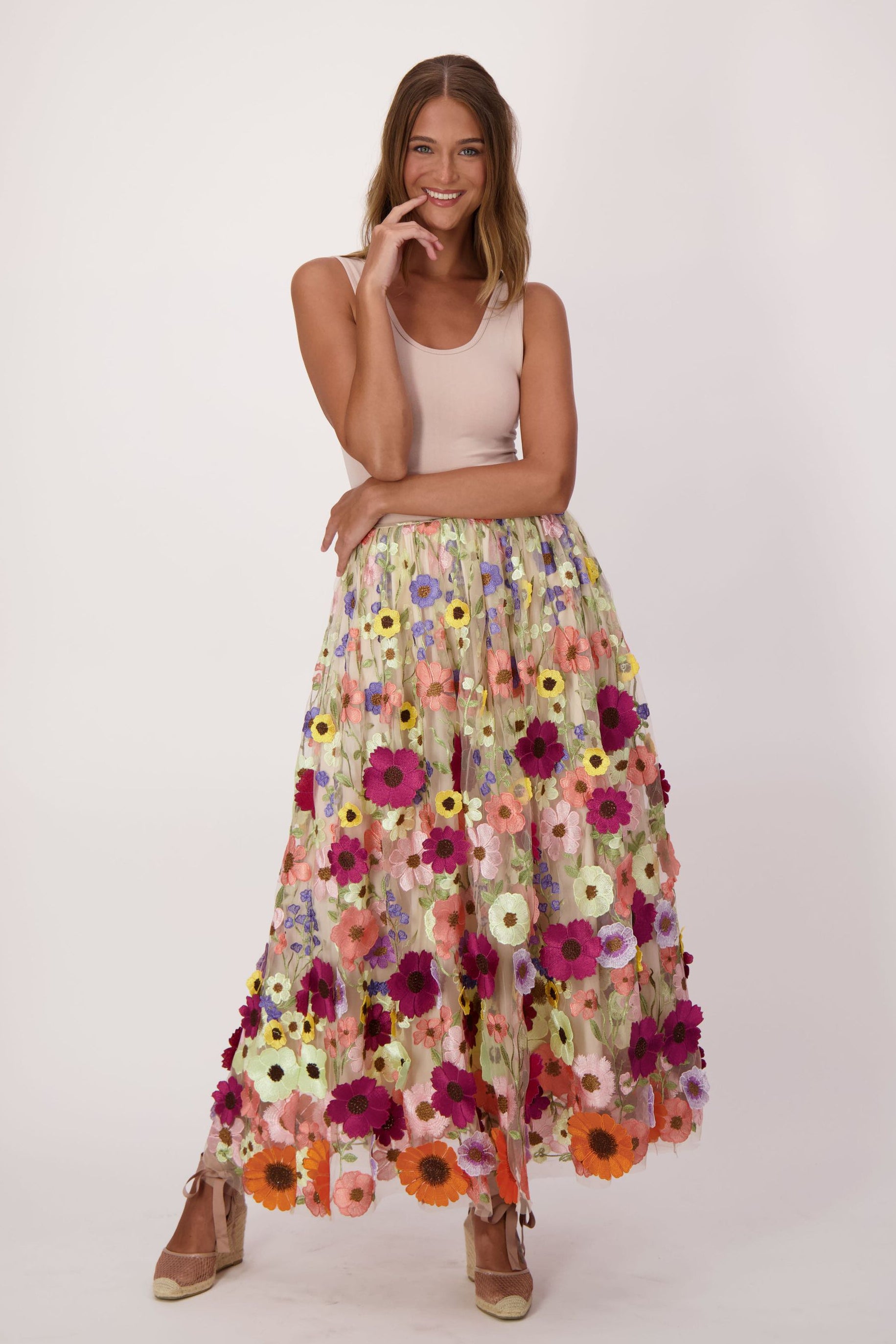 Floral Applique Tulle Skirt