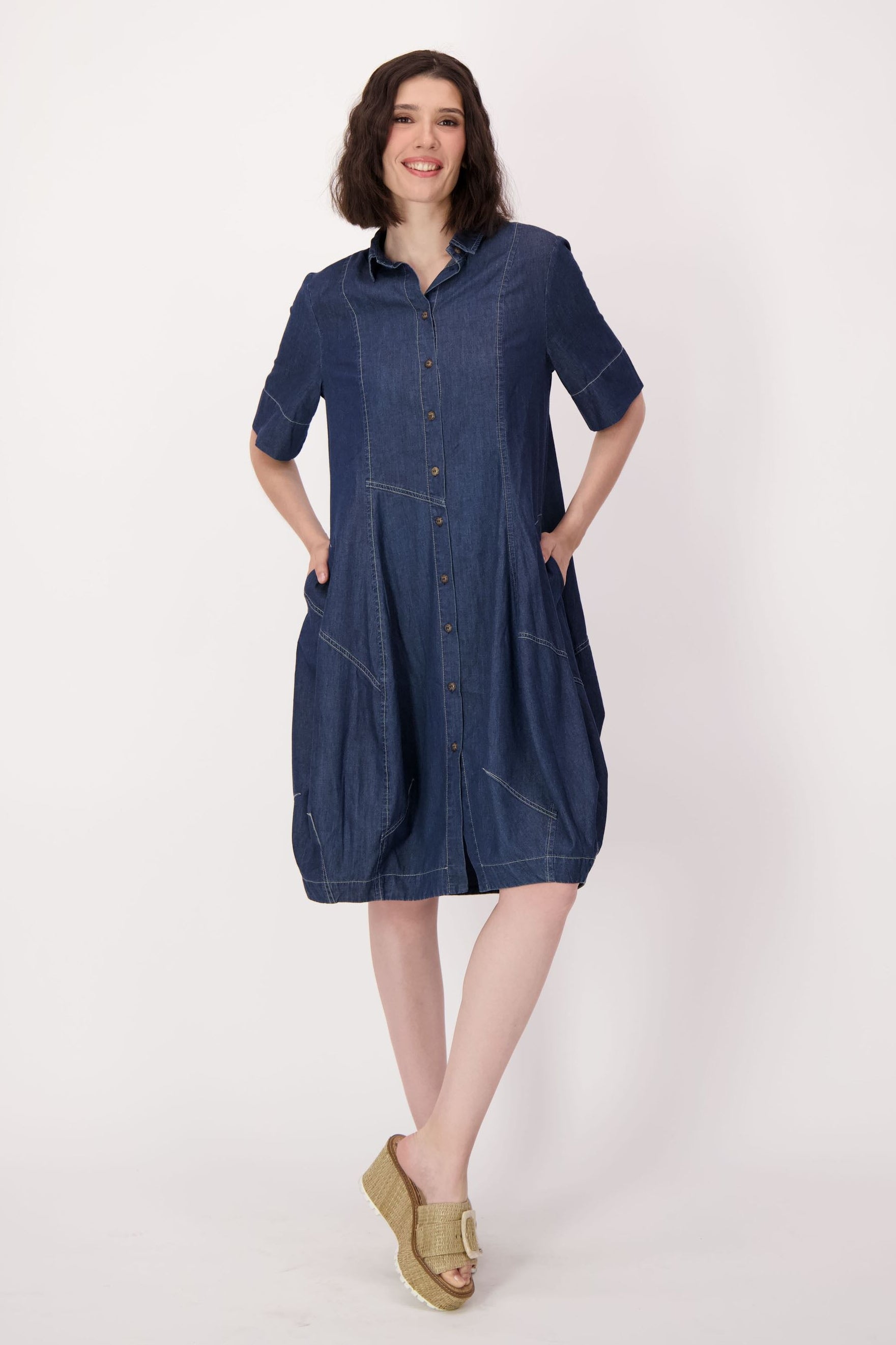 Denim Seamed Shirt Dress