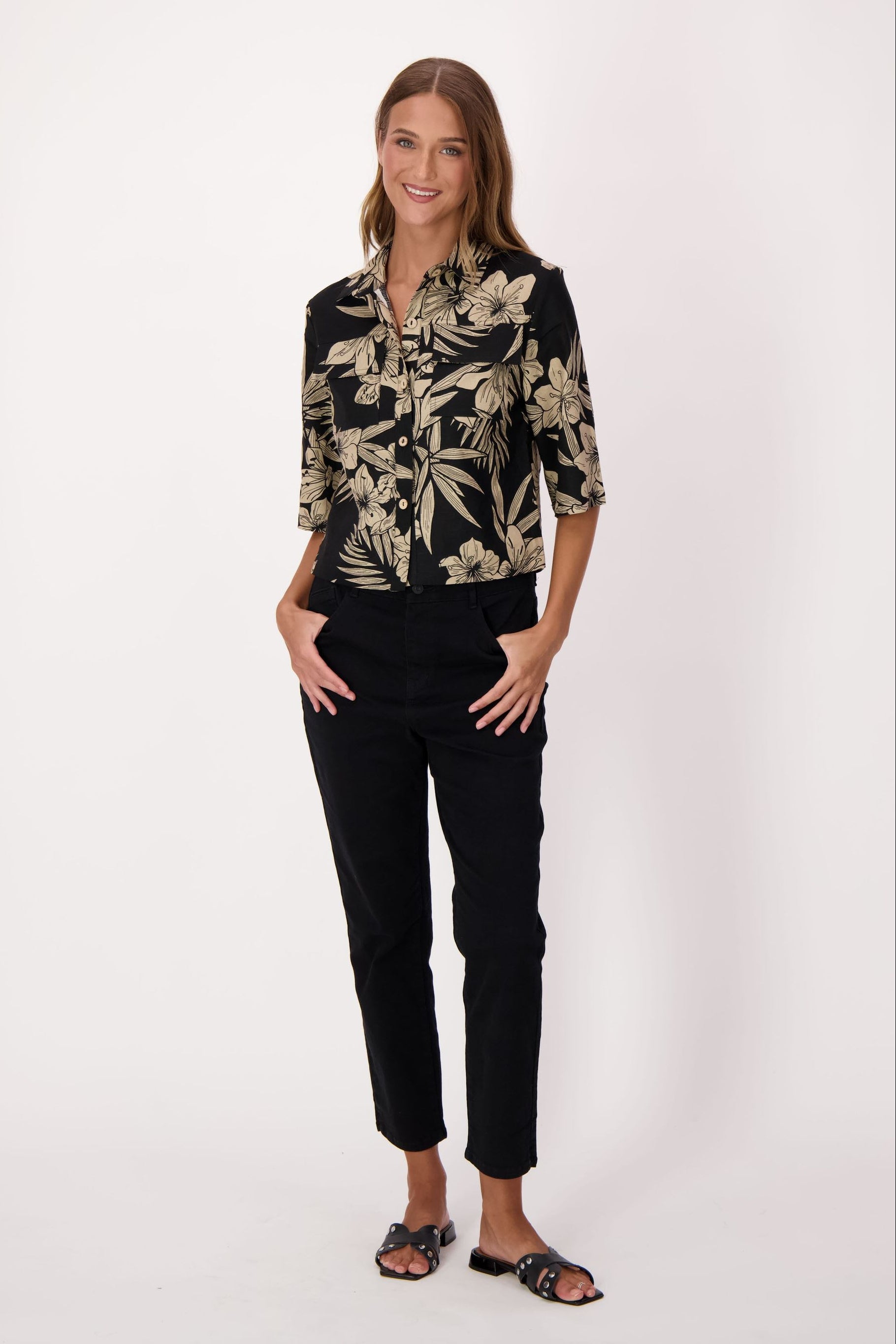 Natural Floral Linen-Blend Shirt