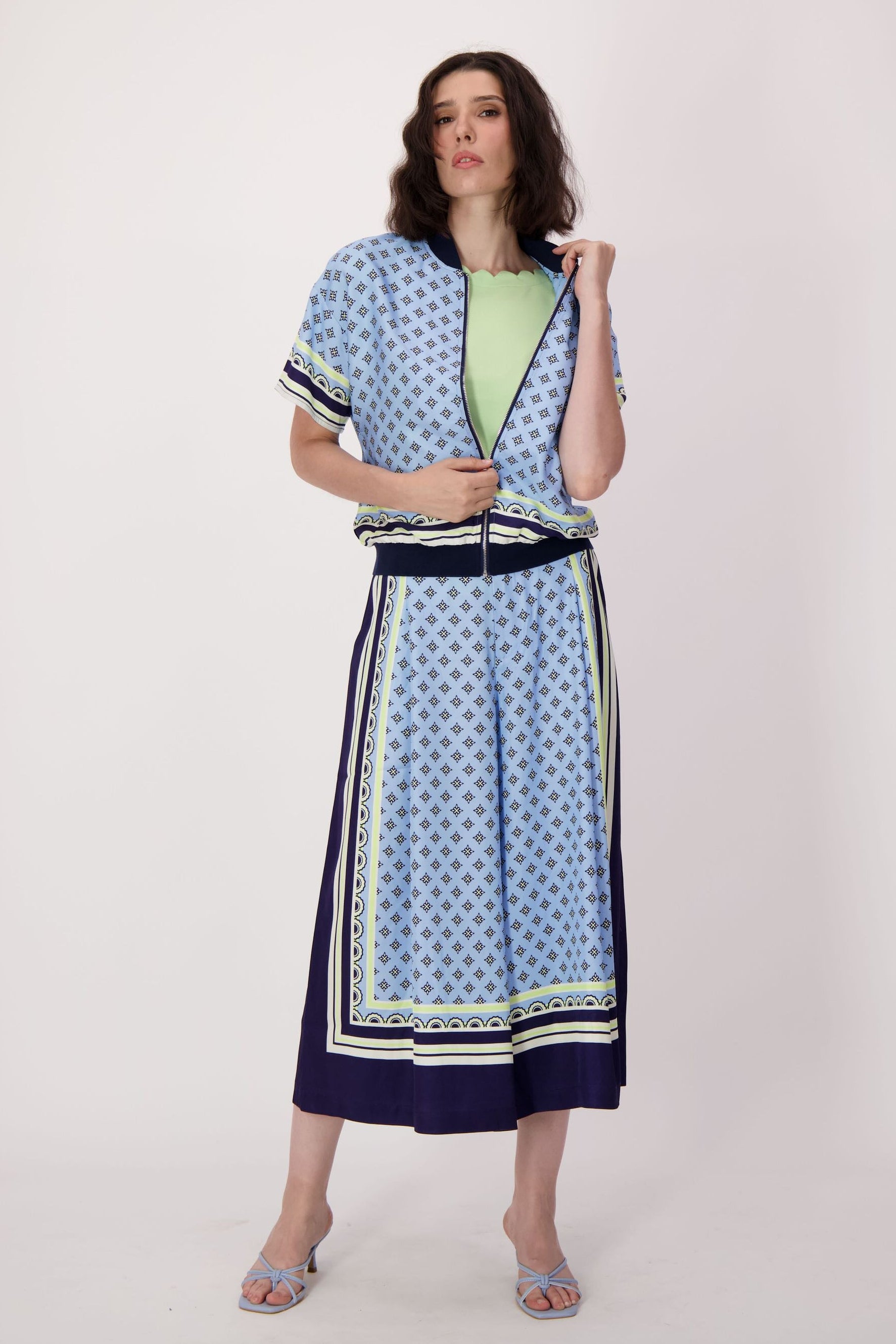 Scarf Print Short Sleeve Bomber Jacket