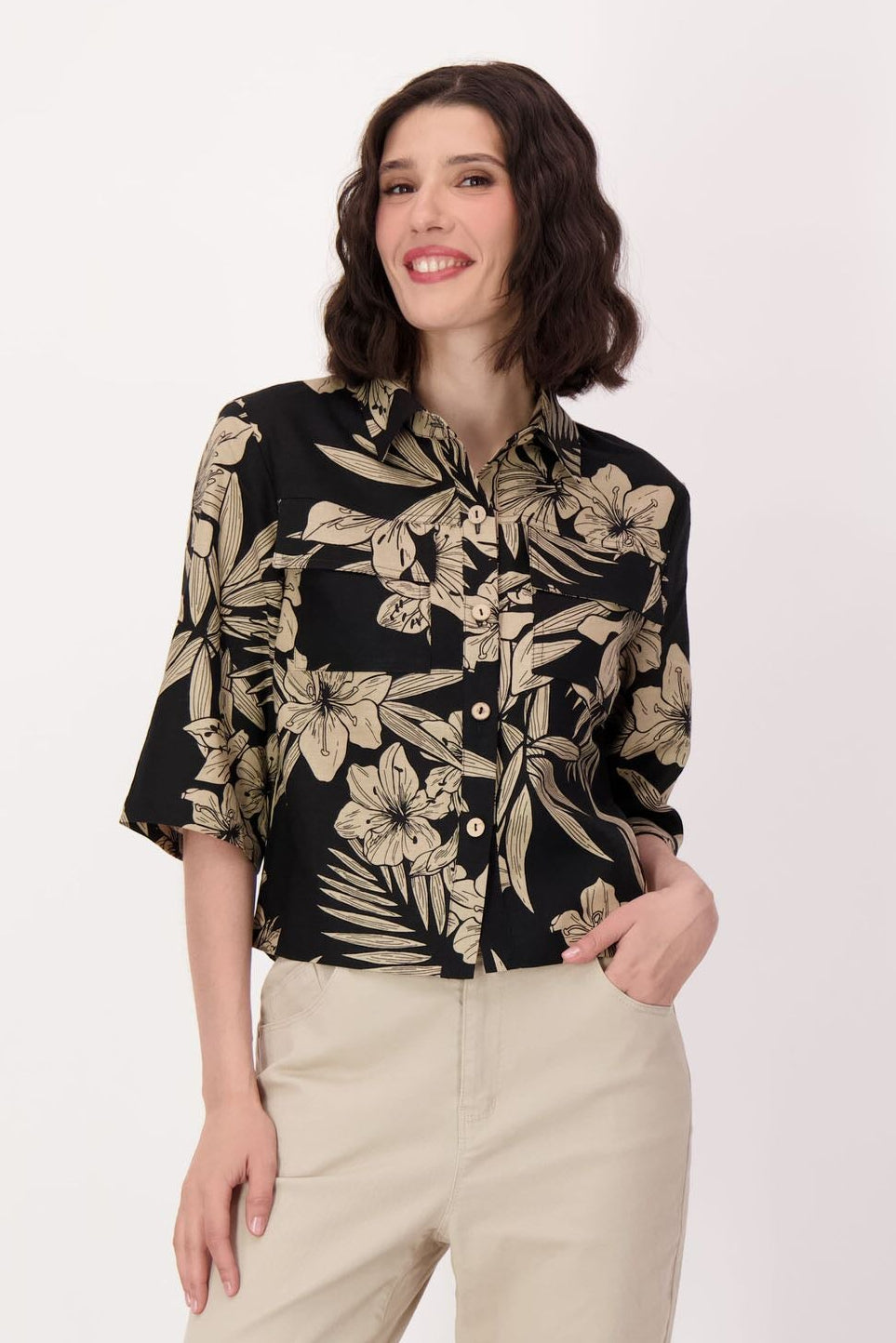 Natural Floral Linen-Blend Shirt
