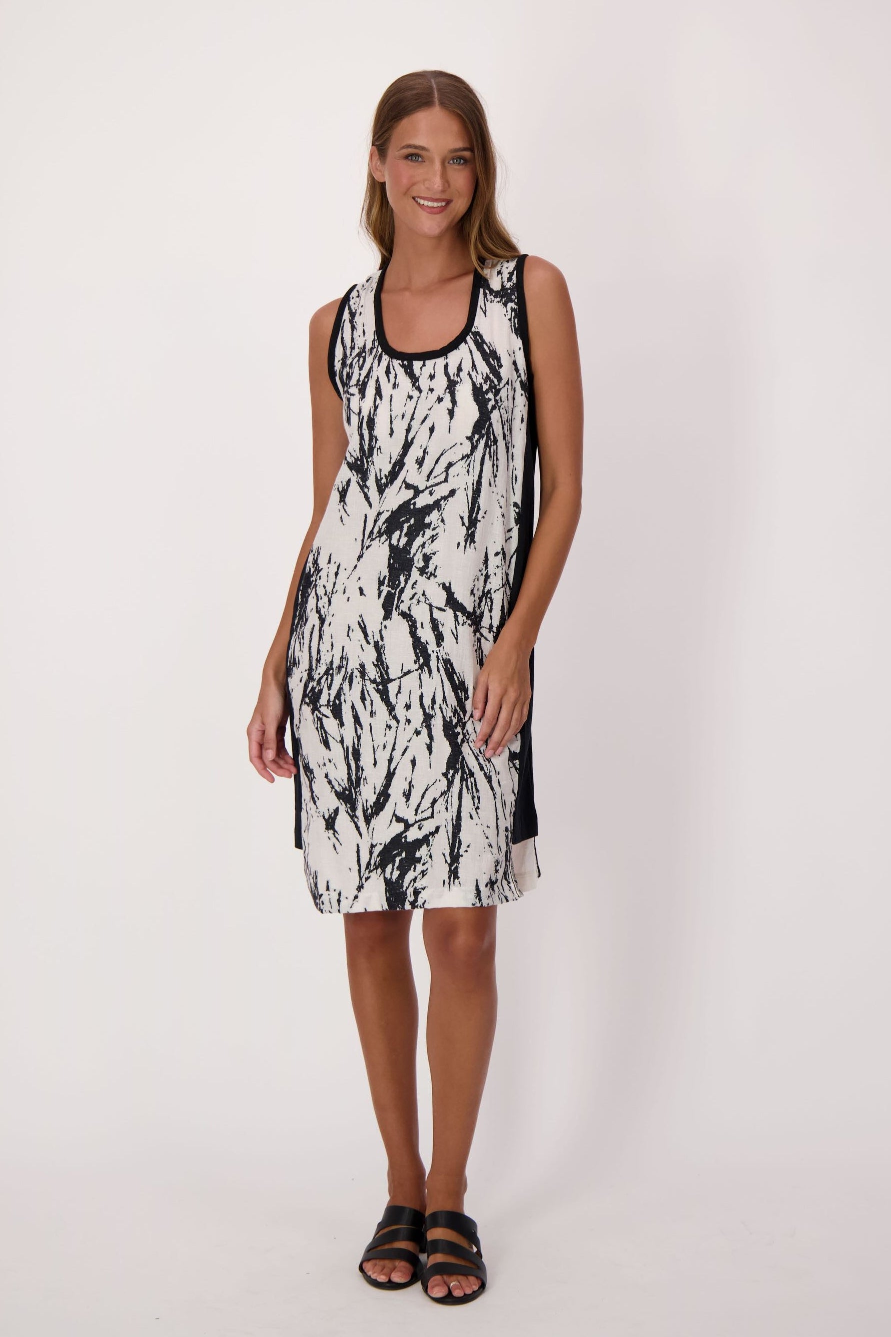 Jacquard Cotton-Linen Dress With Solid Side Panel